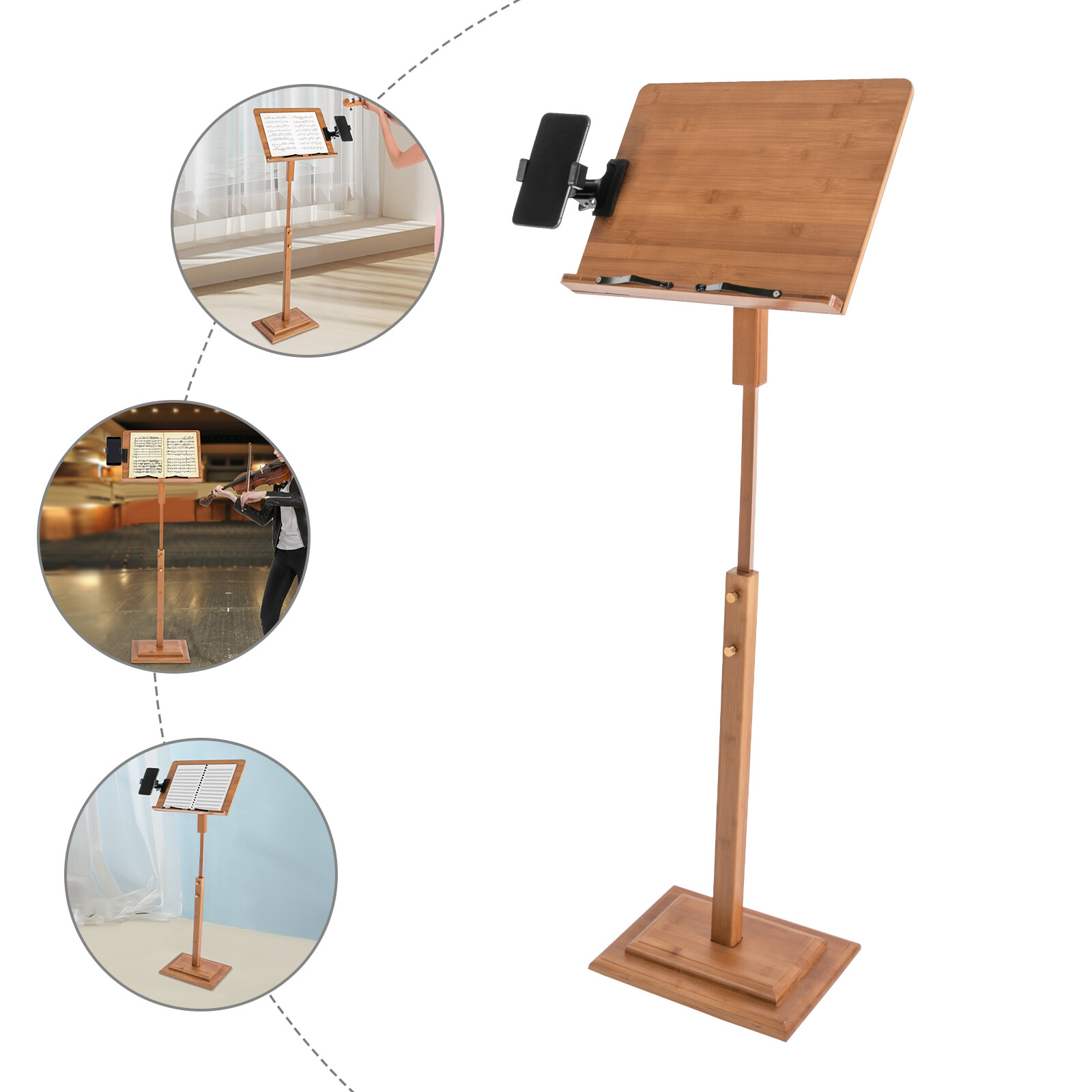 Adjustable 340° Height Portable Book Stand Sheet Pro Music Shelf W/ Phone Holder