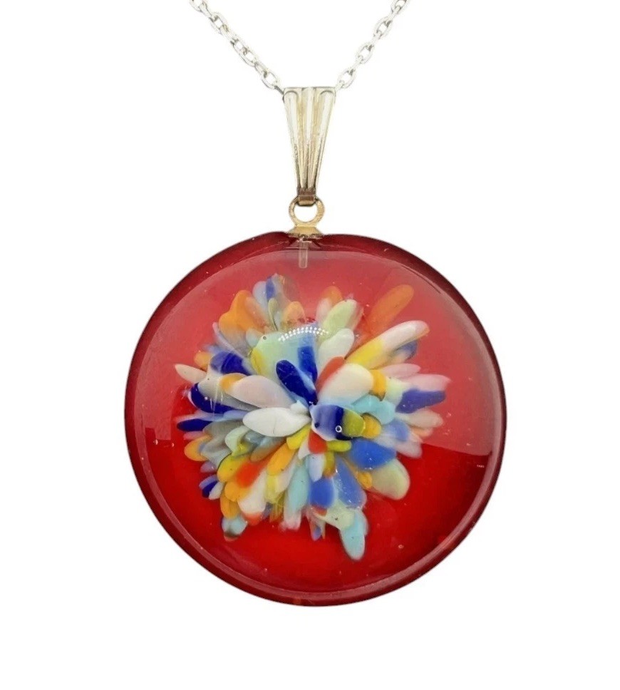 One-of-a-Kind Handmade Murano Glass Big Pendant Necklace & 925 Sterling Silver