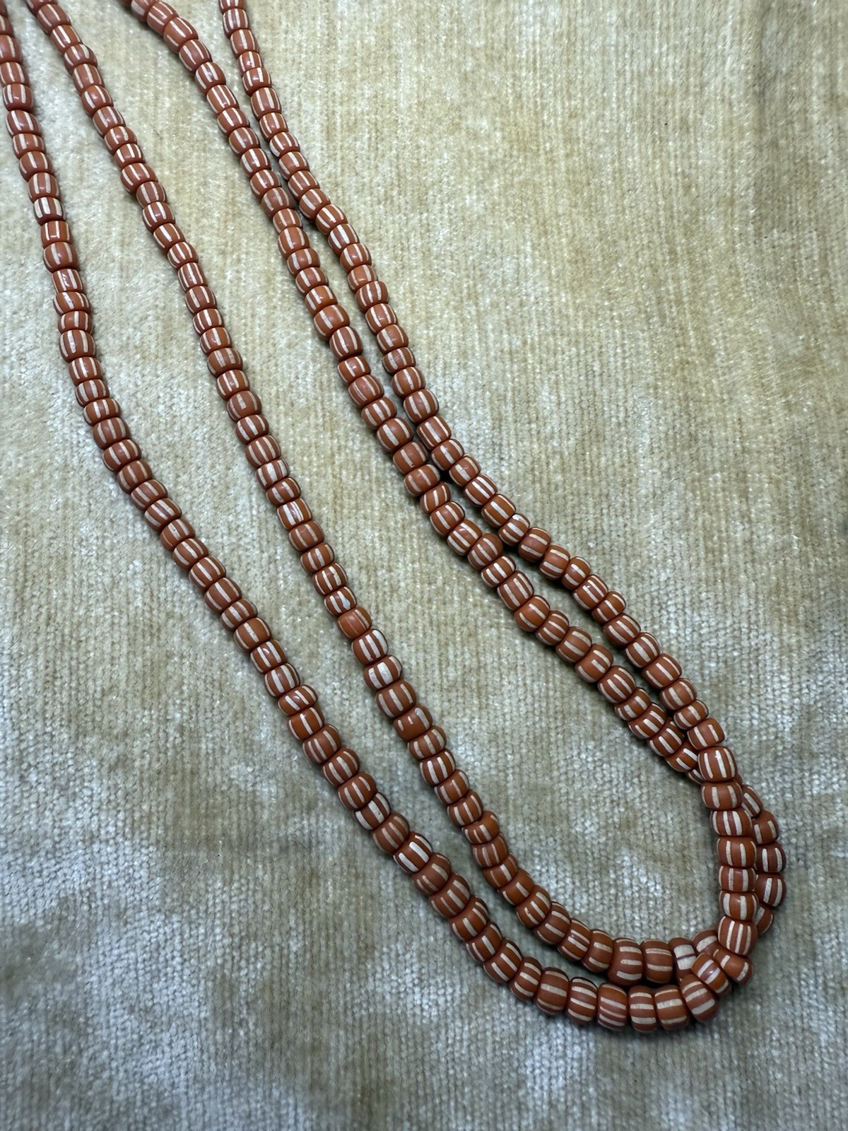 Handmade Gooseberry trade beads Java Indonesia orange white striped 2 strands