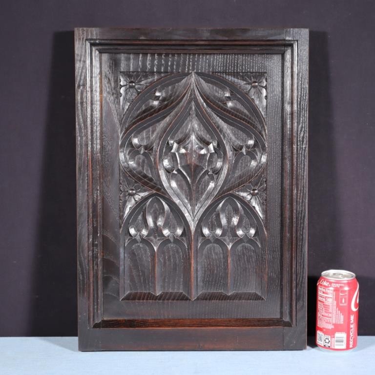 French Antique Gothic Revival Panel in Solid Chestnut Wood Salvage Late 1800's
