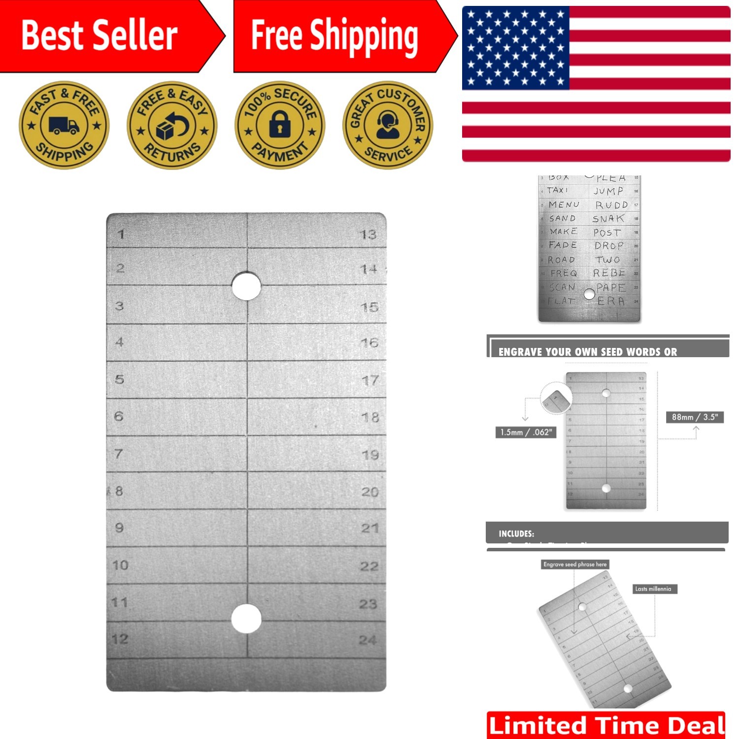 Titanium Crypto Seed Plate - Secure Storage for Bitcoin & Ethereum