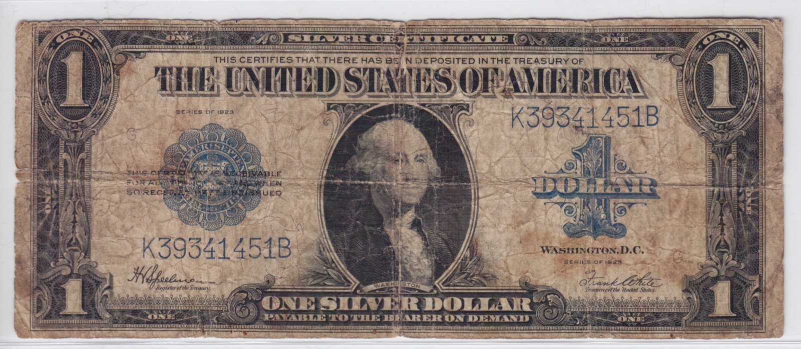 1923 $1 Silver Certificate Note Horse Blanket FR#237 Low Grade K39341451B