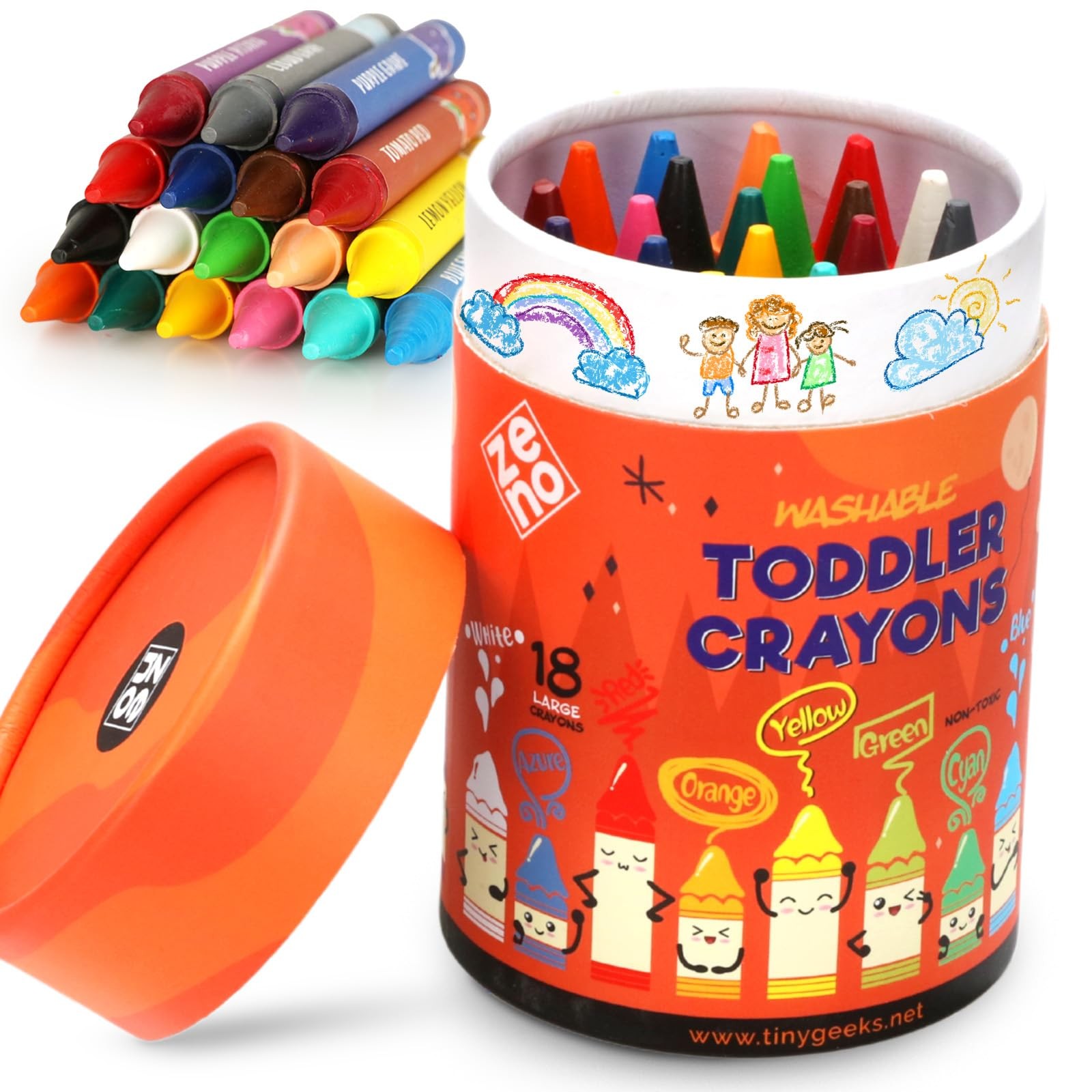 18-Color Jumbo Crayons – Non-Toxic and Washable for Toddlers (1-3) & Kids (4-...