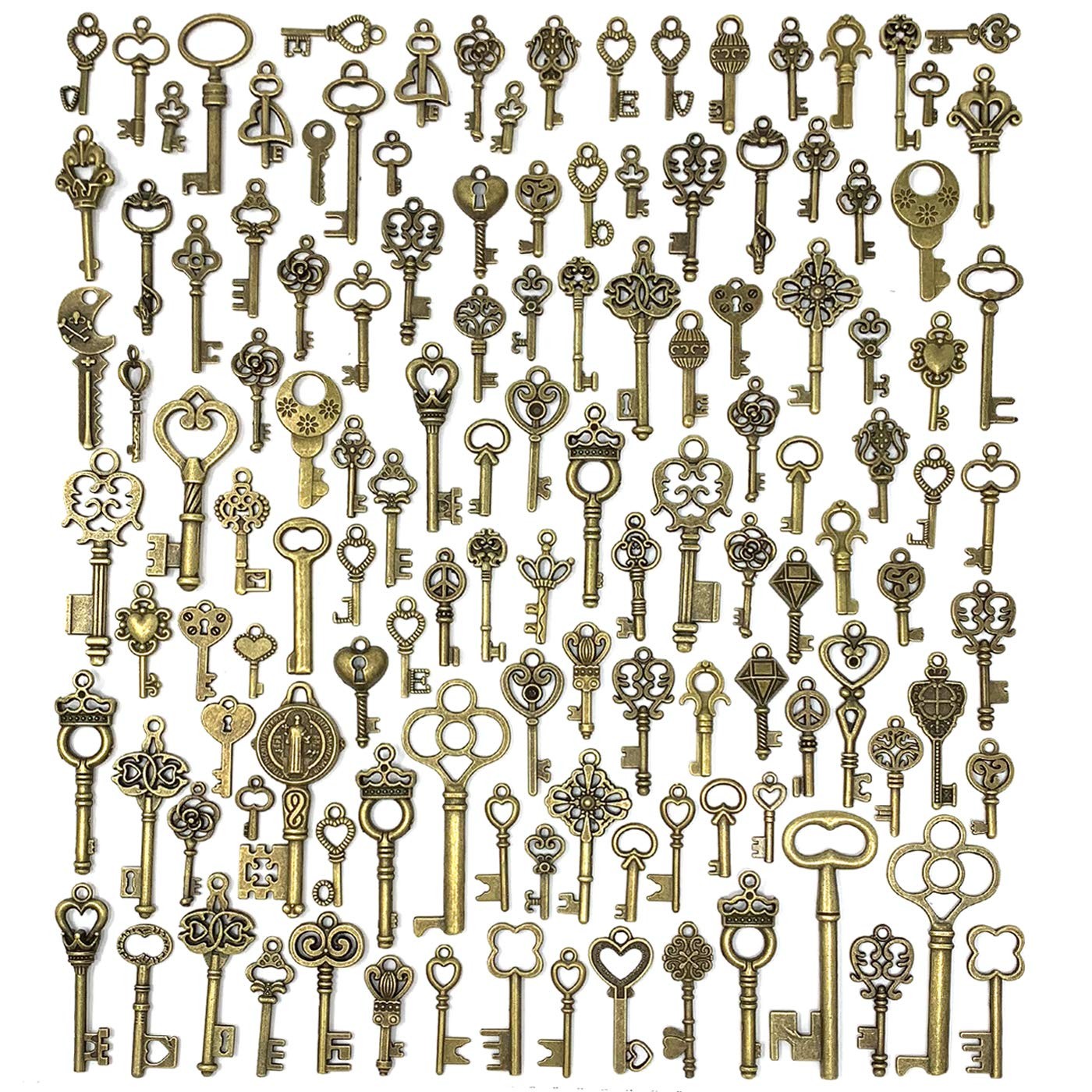125PCS Vintage Skeleton Key Charms Antique Bronze Pendants for DIY Jewelry