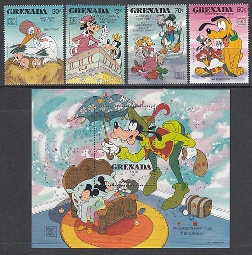 Grenada - Mail 1987 Yvert 1529/32+H.189 ** Mnh Walt Disney