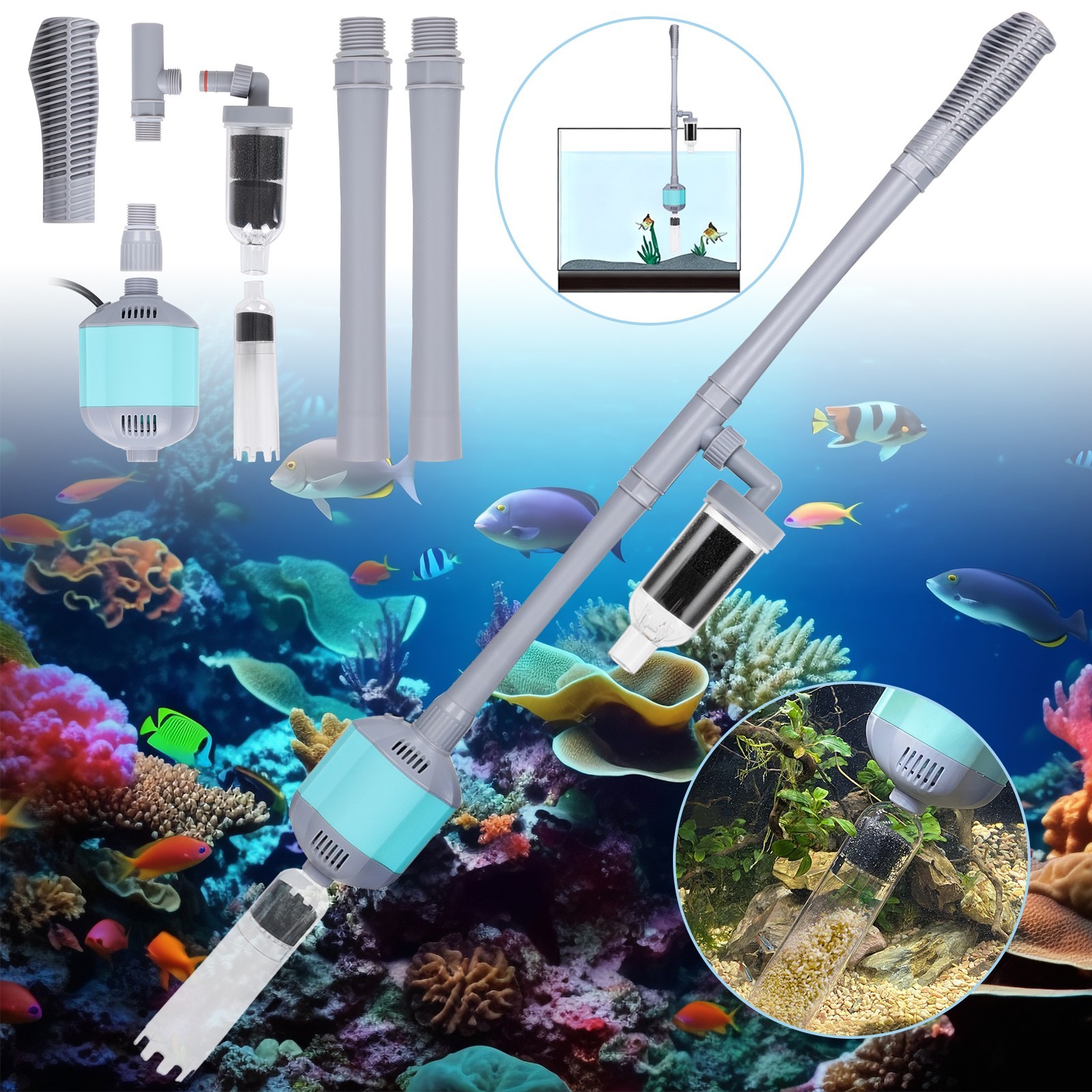 hygger 360GPH Automatic Gravel Cleaner Fish Tank Vacuum Sand Washer 5 in 1 15W