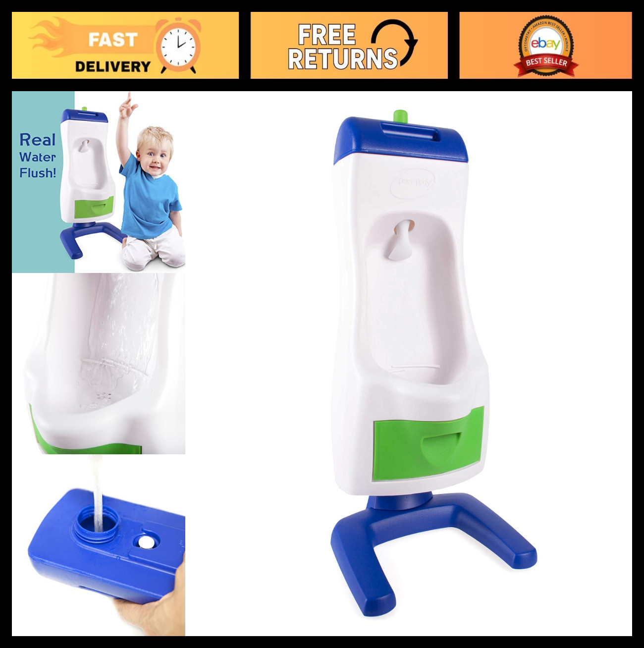 Adjustable Toddler Urinal with Real Water Flush | Easy Clean Potty Training for
