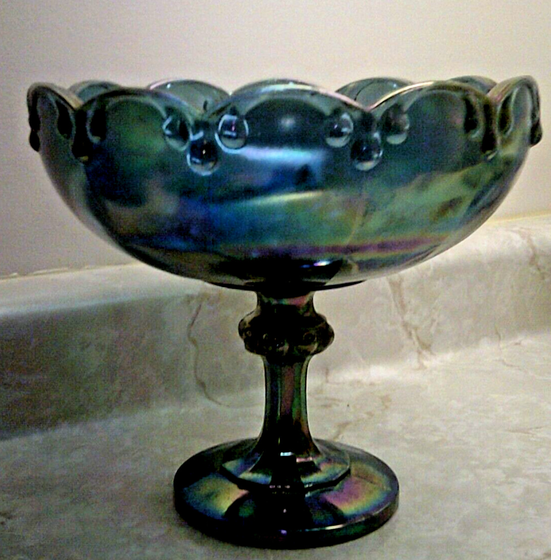 Carnival glass compote choice of blue or yellow