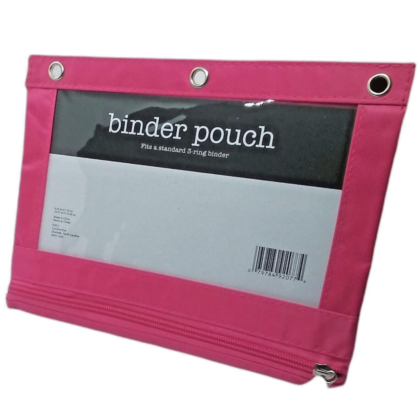 Pink Pencil Pouch w Zipper 3 Ring Canvas School Supplies Craft Make Up Organizer