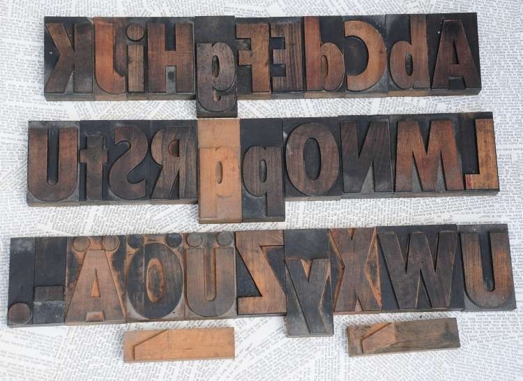 A-Z mixed alphabet 3.54" letterpress wooden printing blocks print Vintage shabby