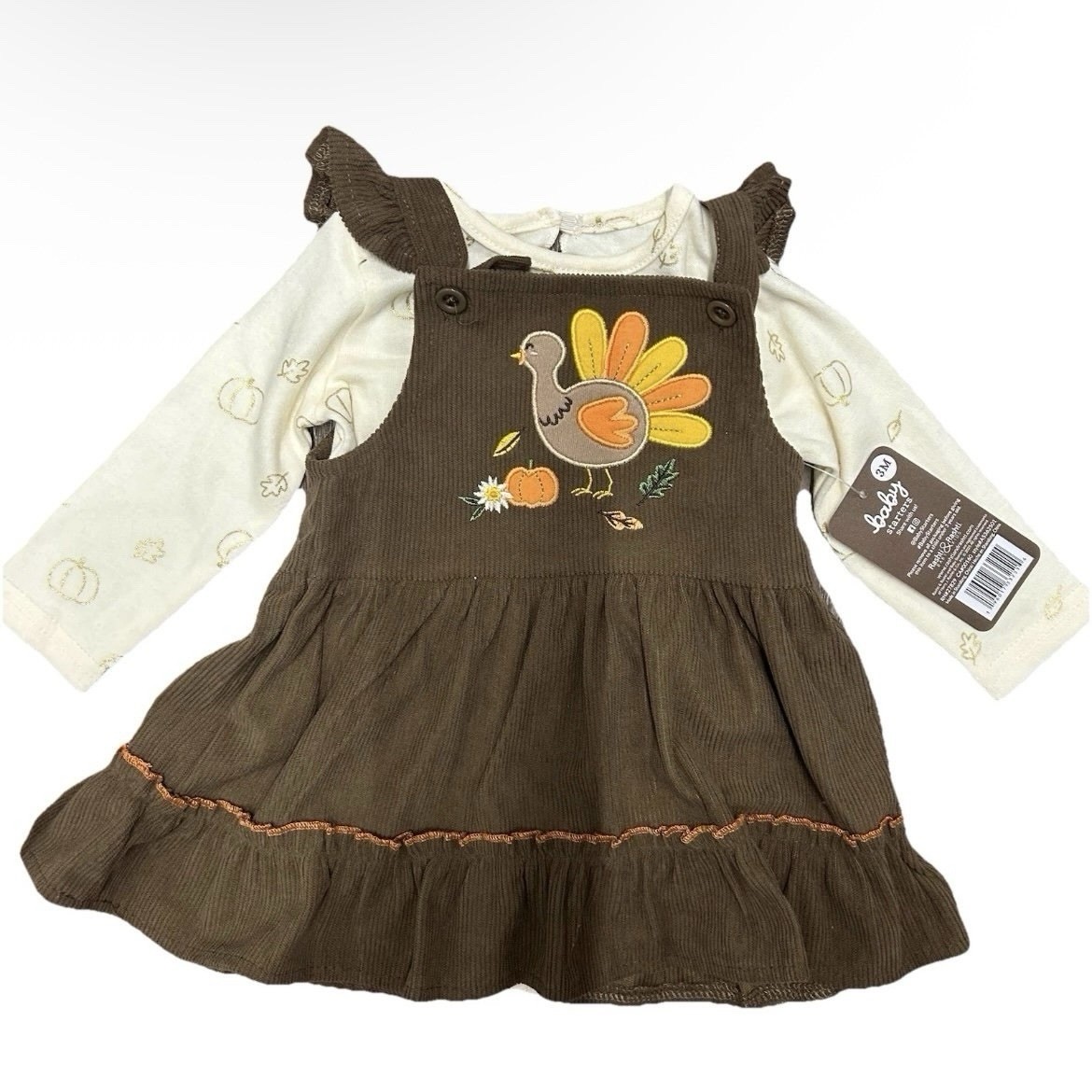 NWT Baby Girl Thanksgiving Corduroy Dress Size 0-3 Months Fall Pumpkin Turkey