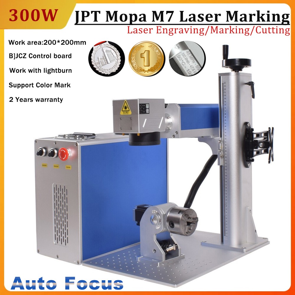JPT 300W Mopa Fiber Laser Marking Machine Laser Engraver Autofocus Rotary Axis