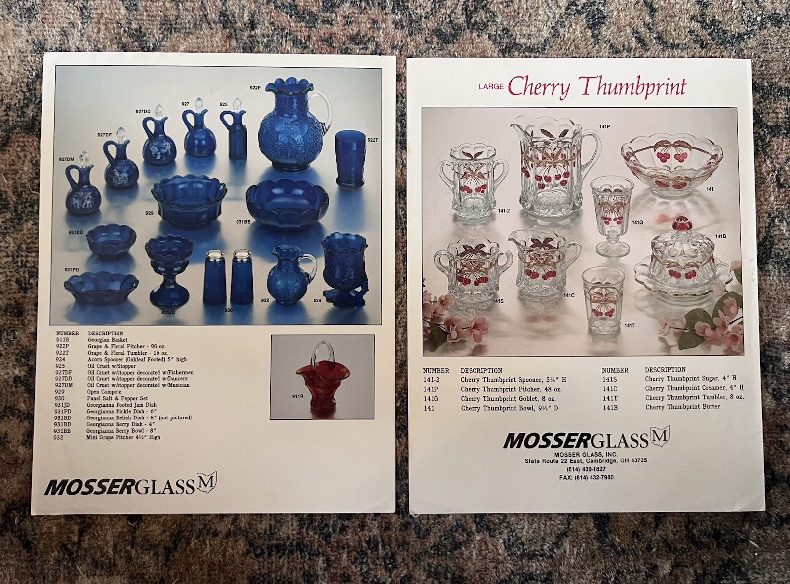 VTG Mosser Glass Product Sheets Lot of 2 1990s Cherry Thumbprint Georgian