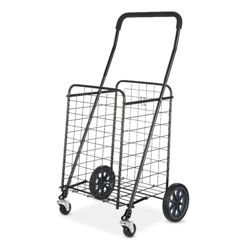 Adjustable Steel Rolling Cart with Swivel Wheels Shopping Carts Black