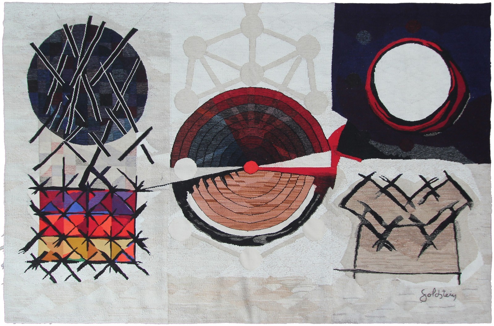 5x8 Vintage Art Nouveau Abstract Handmade Tapestry Rug Signed c.1985