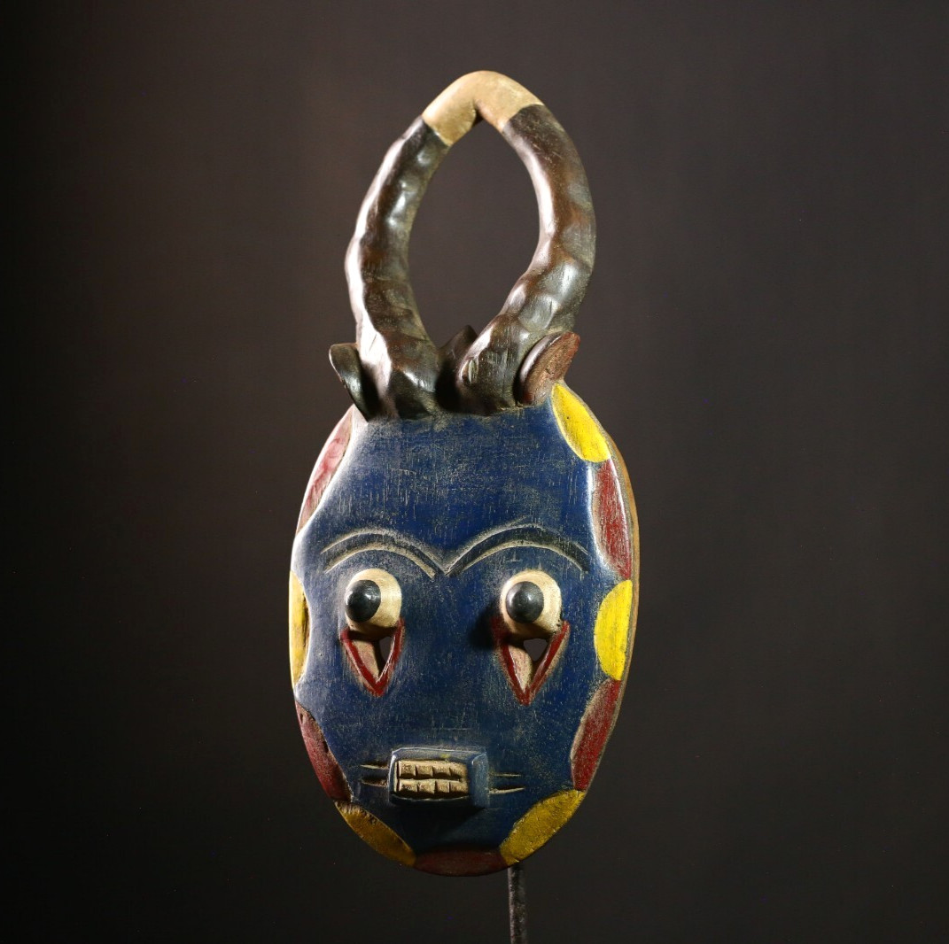 African Tribal Mask Polychrome Hand Carved Wood Display Art-G4110