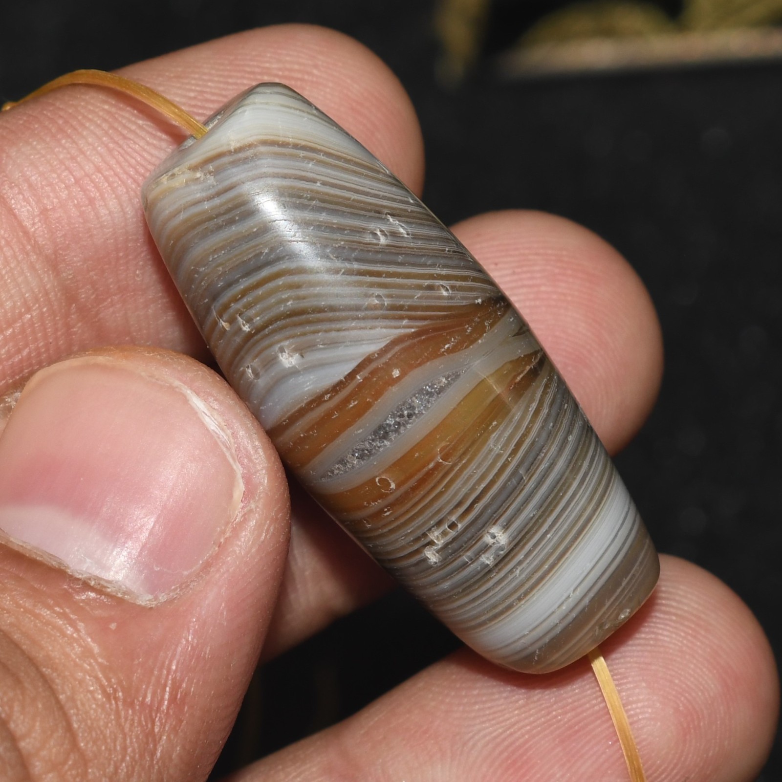 Big Antique Old Central Asian Banded Agate Stone Bead in good Condition