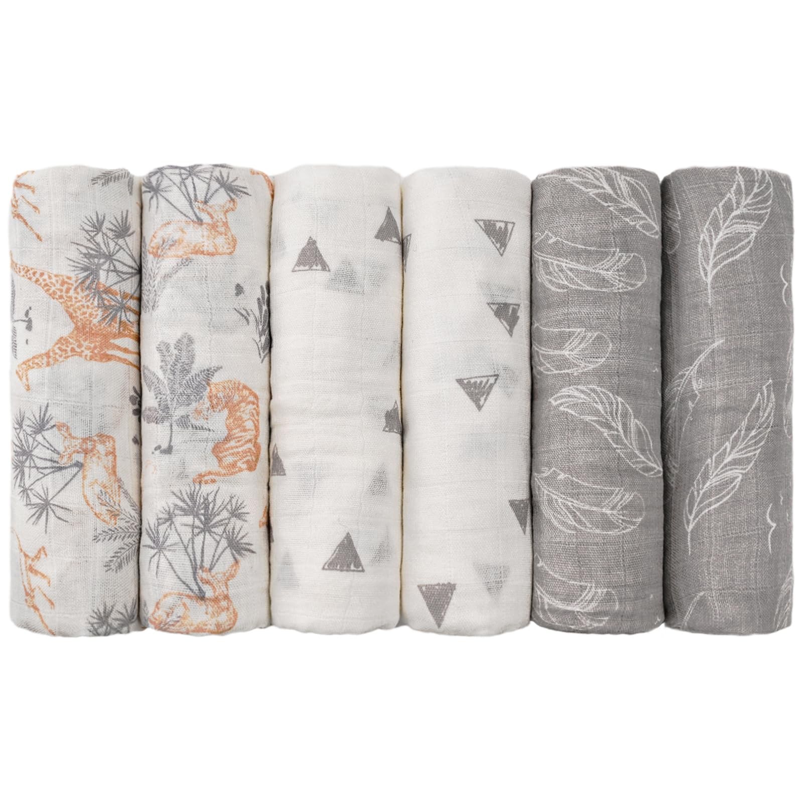 GLLQUEN BABY Receiving Blanket Boy Cotton Muslin Swaddle 6 Pack, Jungle 
