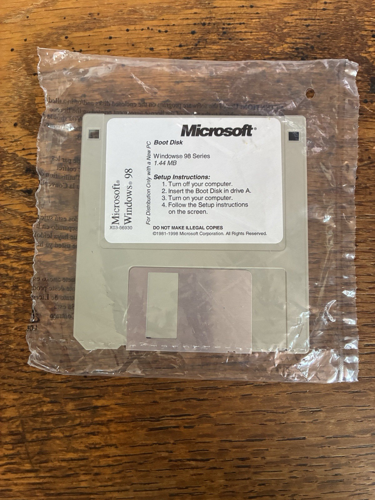 Microsoft Windows 98 Boot Disk 3 .5 Floppy New Sealed X03-66930 1.44MB