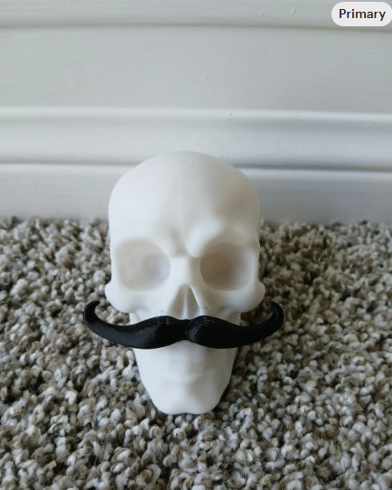Funny 3D Printed White Skull with Black Mustache on the Front 