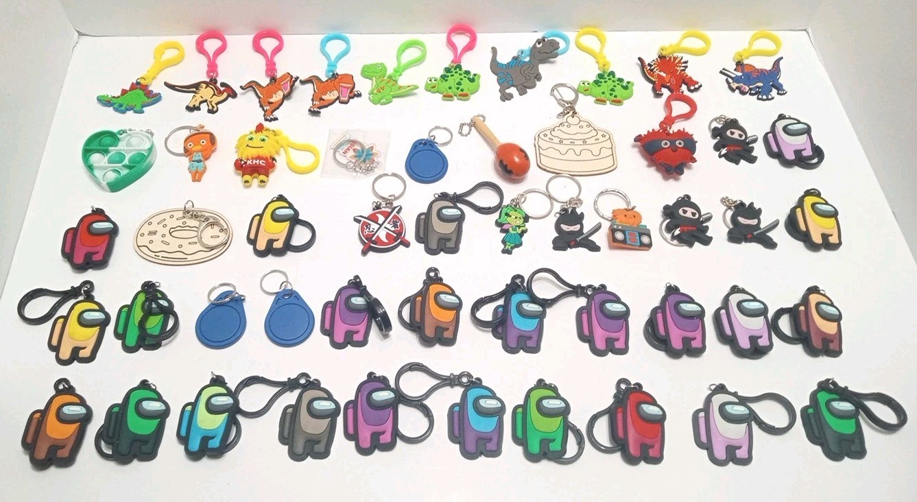 Keychain And Clips Lot Of 52 Video Games Dinosaurs Ninjas Assorted