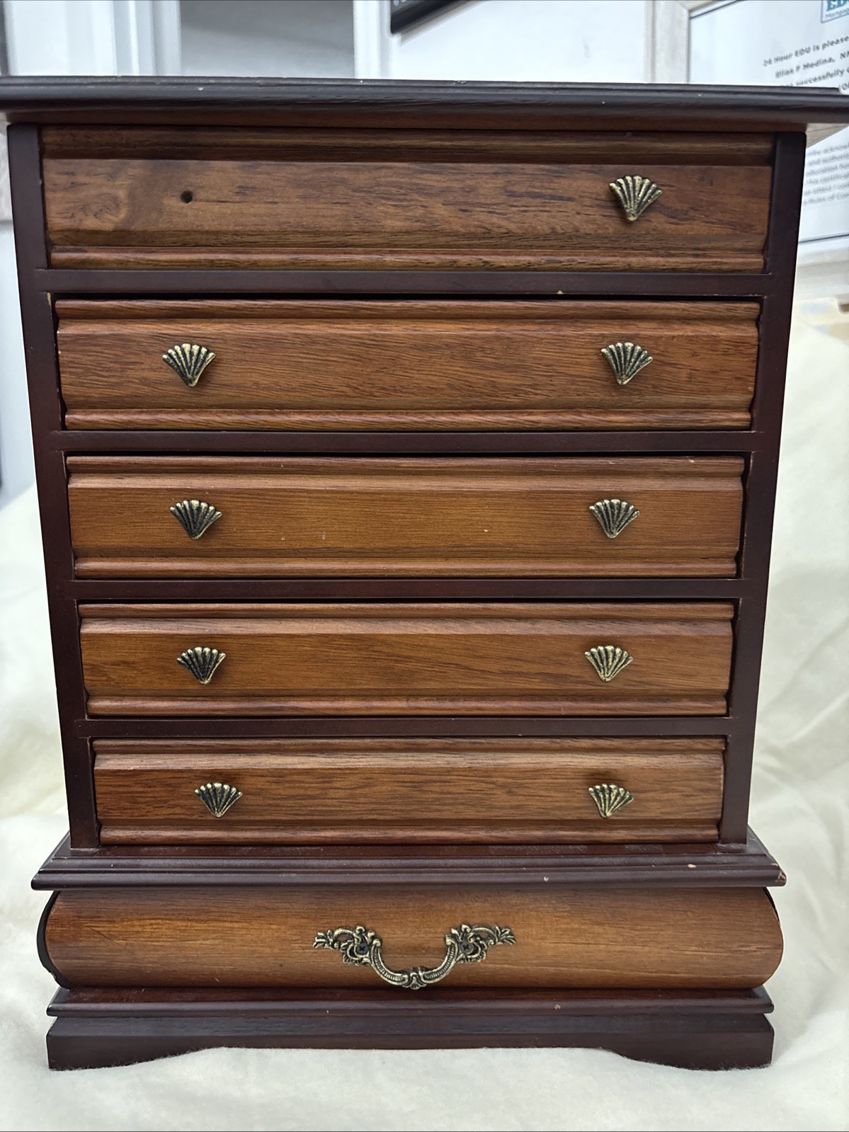 Vintage Wood Tall boy Chest 6 Drawer Miniature Dollhouse Bedroom Furniture