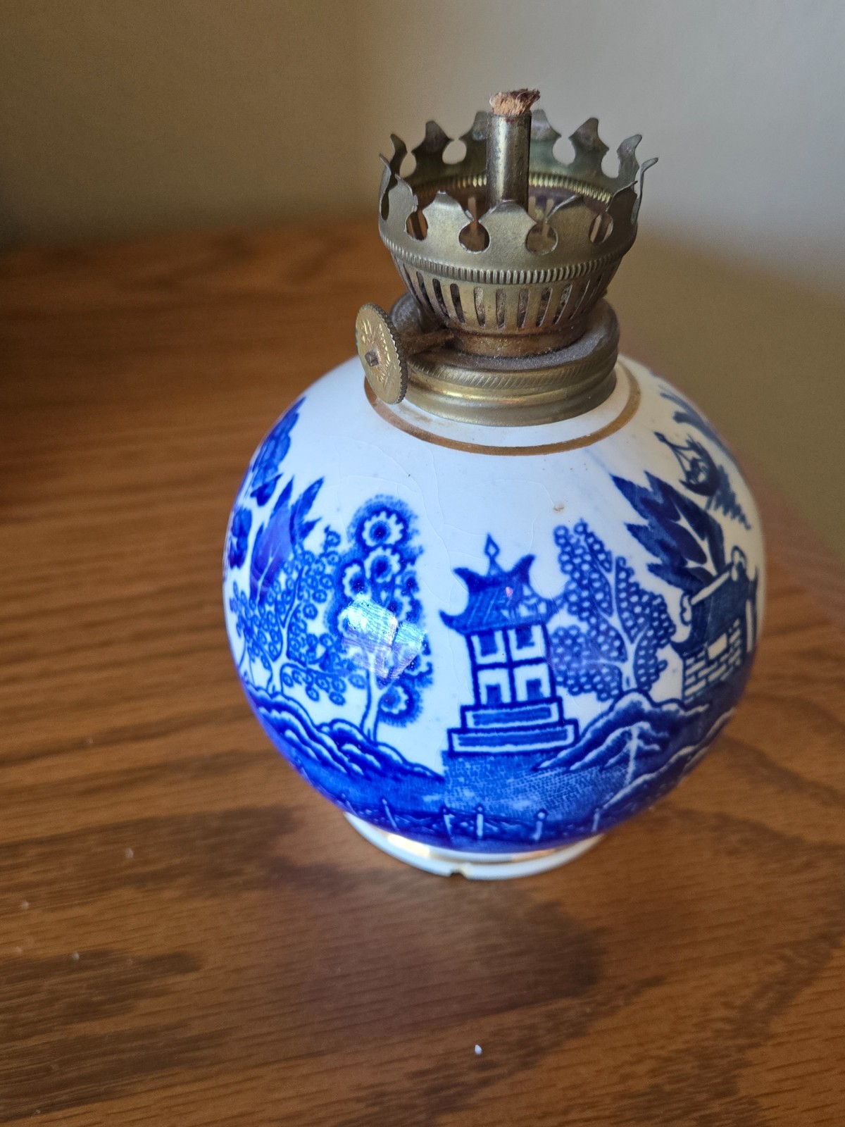 Vintage Blue & White Oil Lamp with Burner