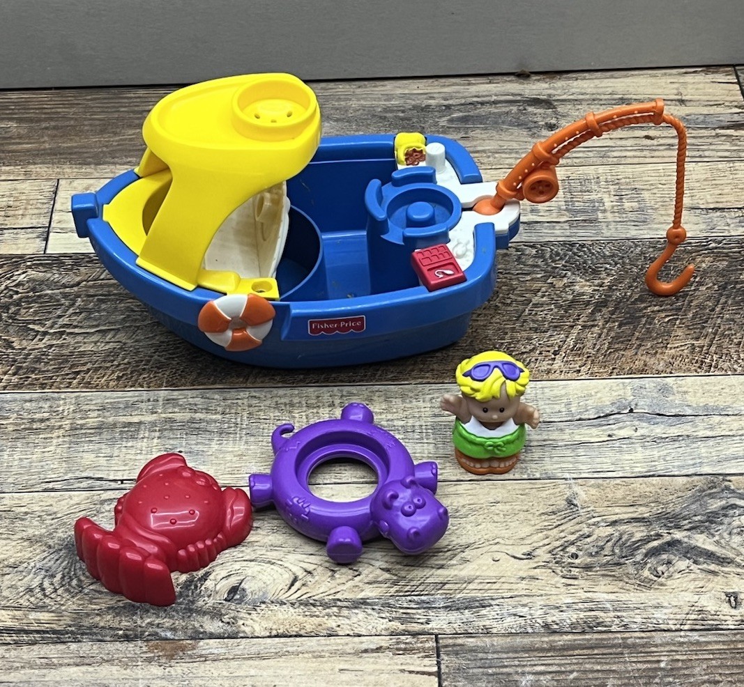 Vintage Fisher Price Little People Floaty Boat #72556 With Figure Near Complete