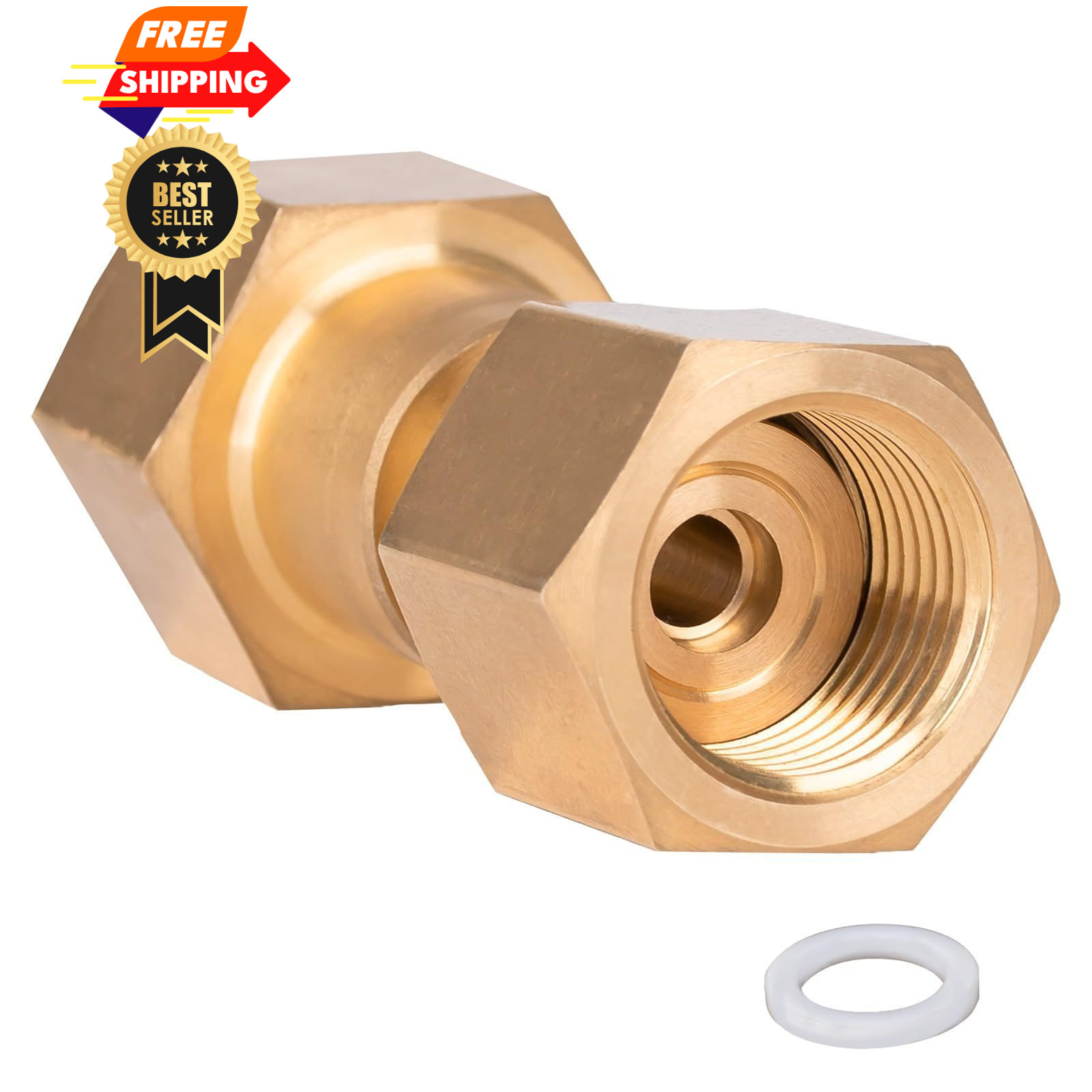 GRYVOZE CGA-320 to CGA-580 Adapter, 1/4" (6.35mm) 3/8" (9.525mm), Brass 