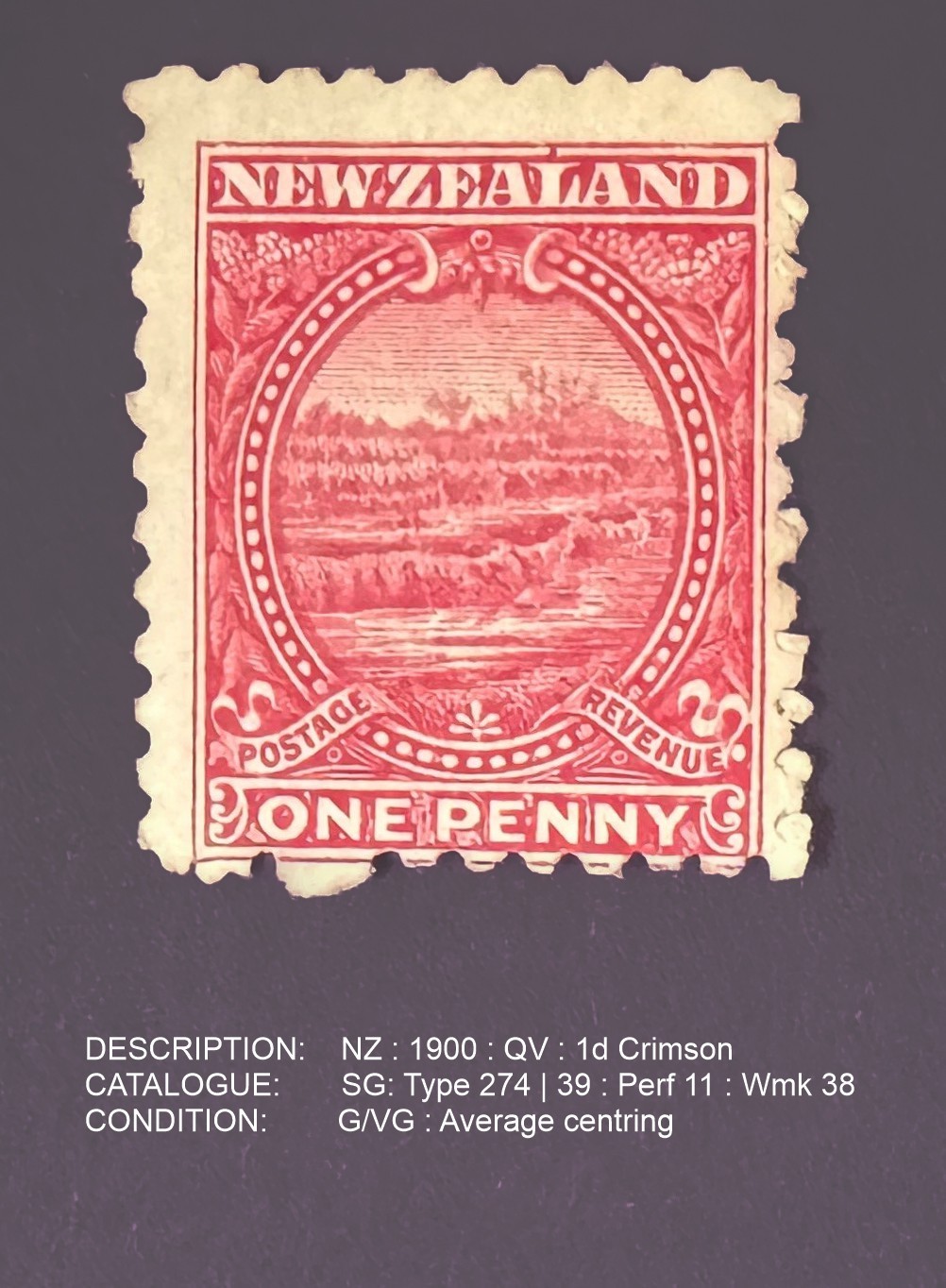 New Zealand | 1900-1901 | SG 274 | 1d Crimson | Very Good MH