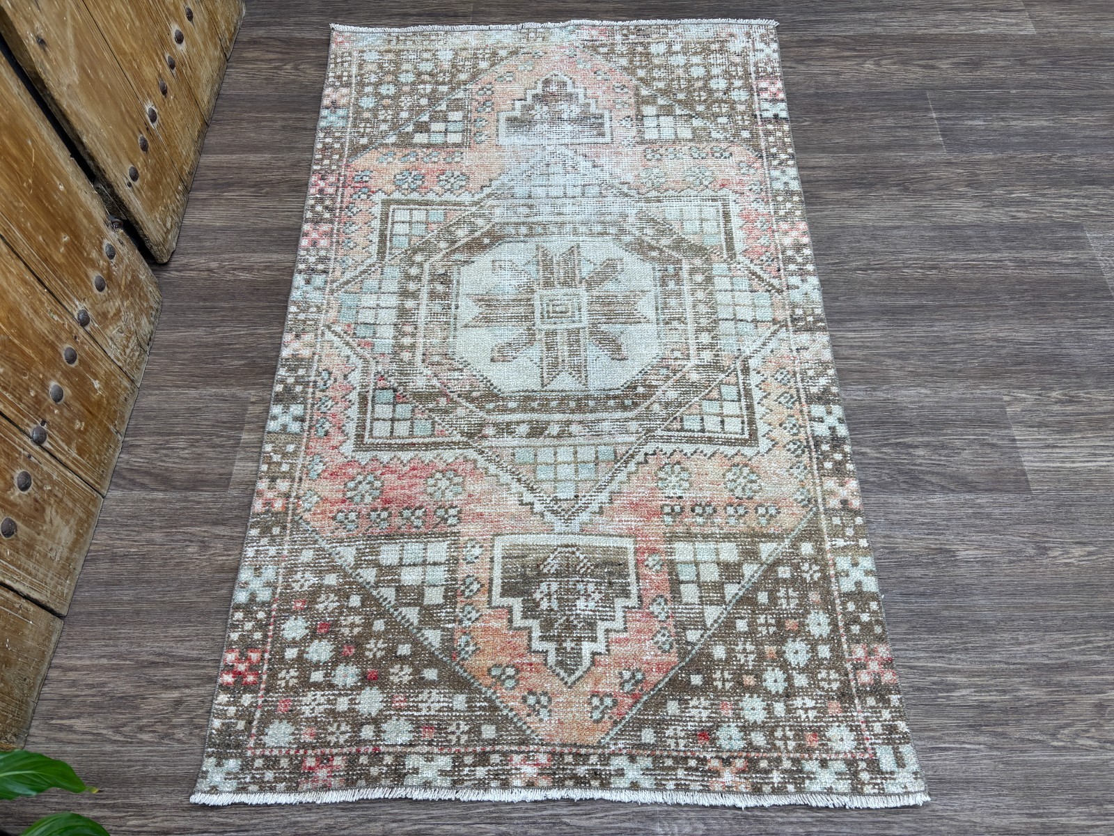 3x6 Vintage Turkish Runner, Hand-Knotted Wool Rug, Red Brown Small Area Rug