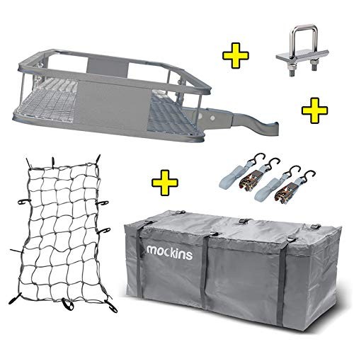  Gray Hitch Mount Cargo Carrier with Cargo Bag and Net |The Steel Cargo Basket 