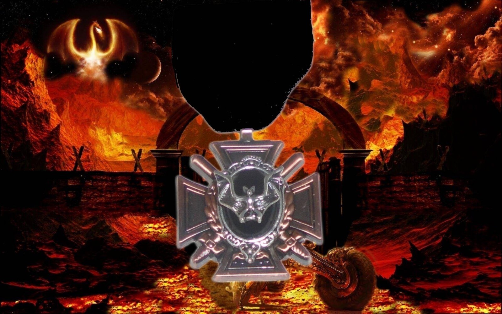 Secret Order Black Vampire Bat Blood Officer Sword Member 666 Medal Badge Pin X