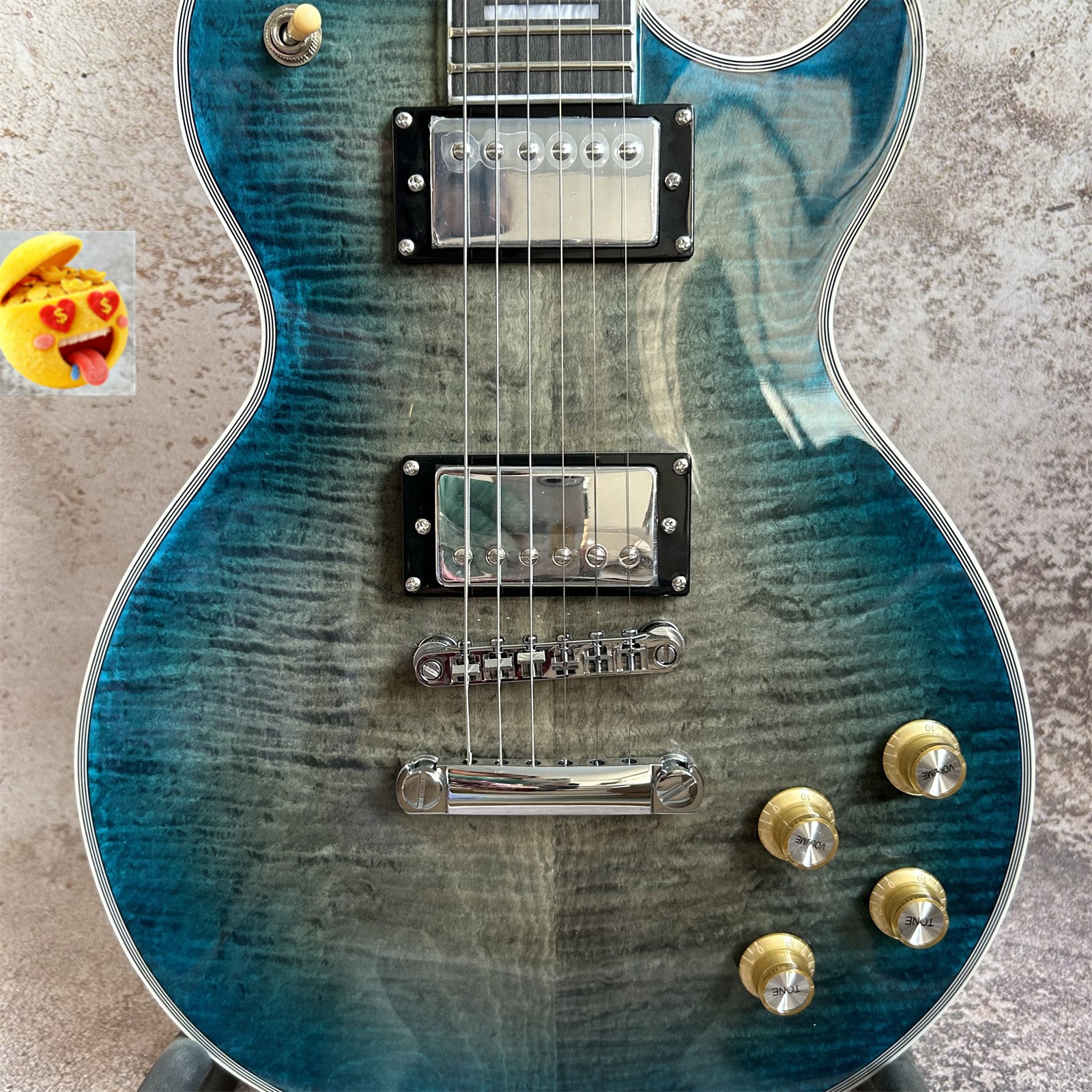 U.S Shipping Gray Blue Quilted Top Electric Guitar Chrome Parts HH Pickup