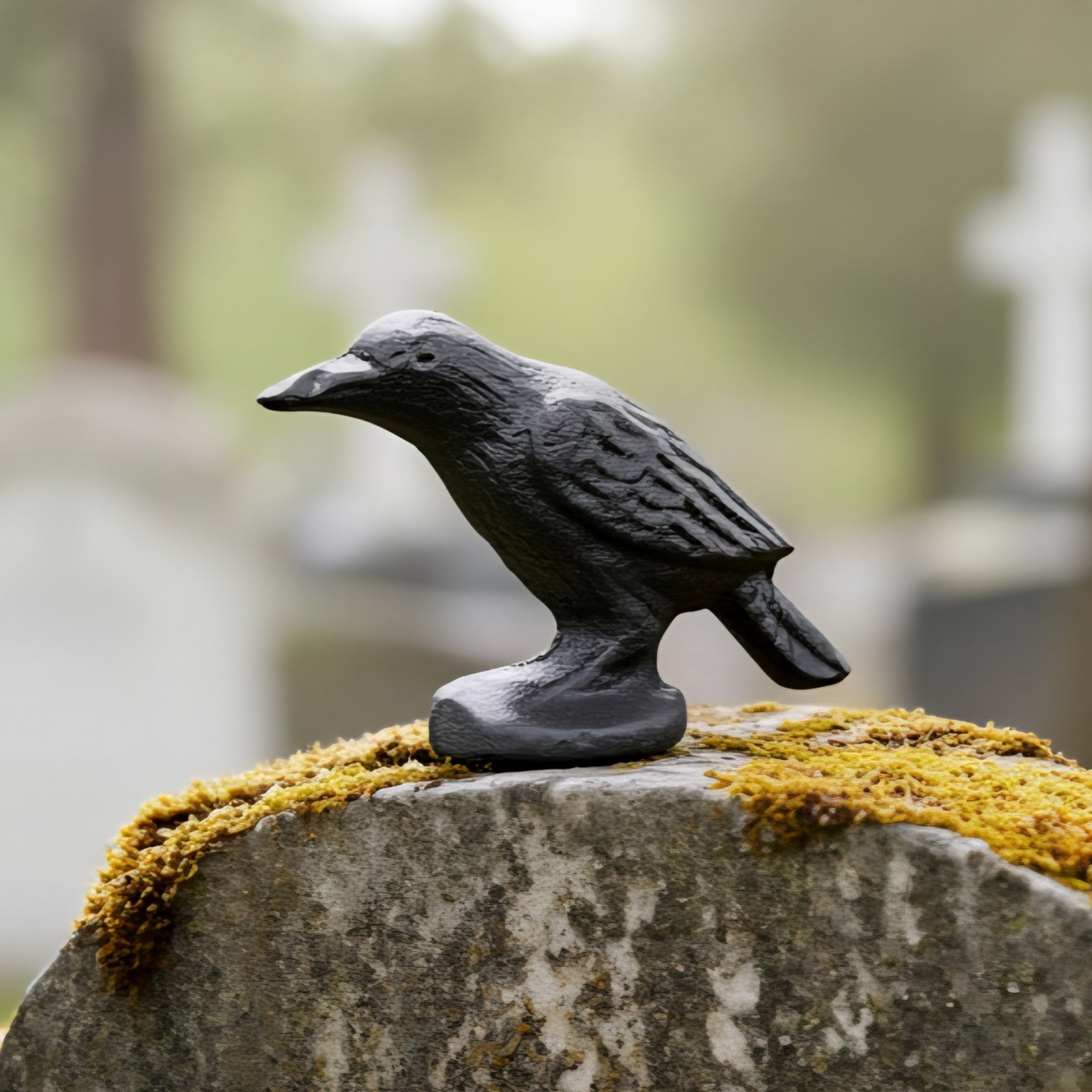Cast Iron Black Raven Figurine, 2.25 Inch
