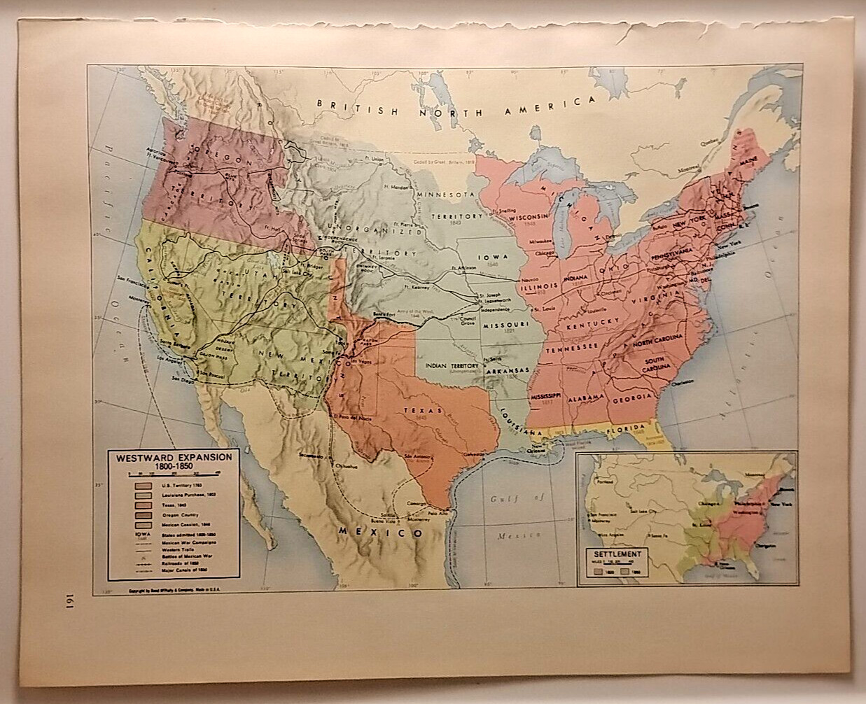 Vintage US WESTWARD EXPANSION 1965 MSM Rand McNally Cosmopolitan World Atlas