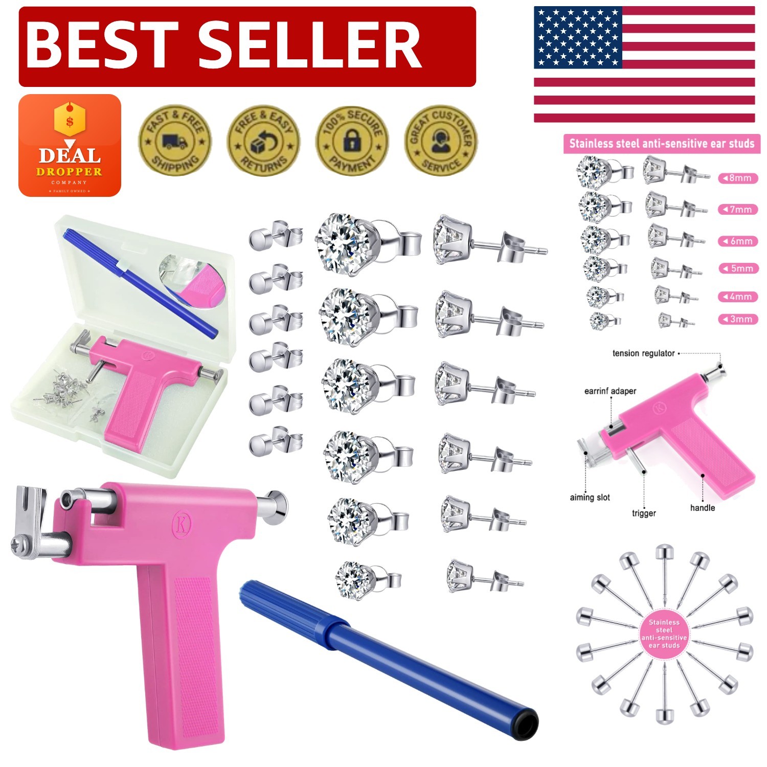 At-Home Ear Piercing Solution: Professional Kit with Stainless Steel Accessories