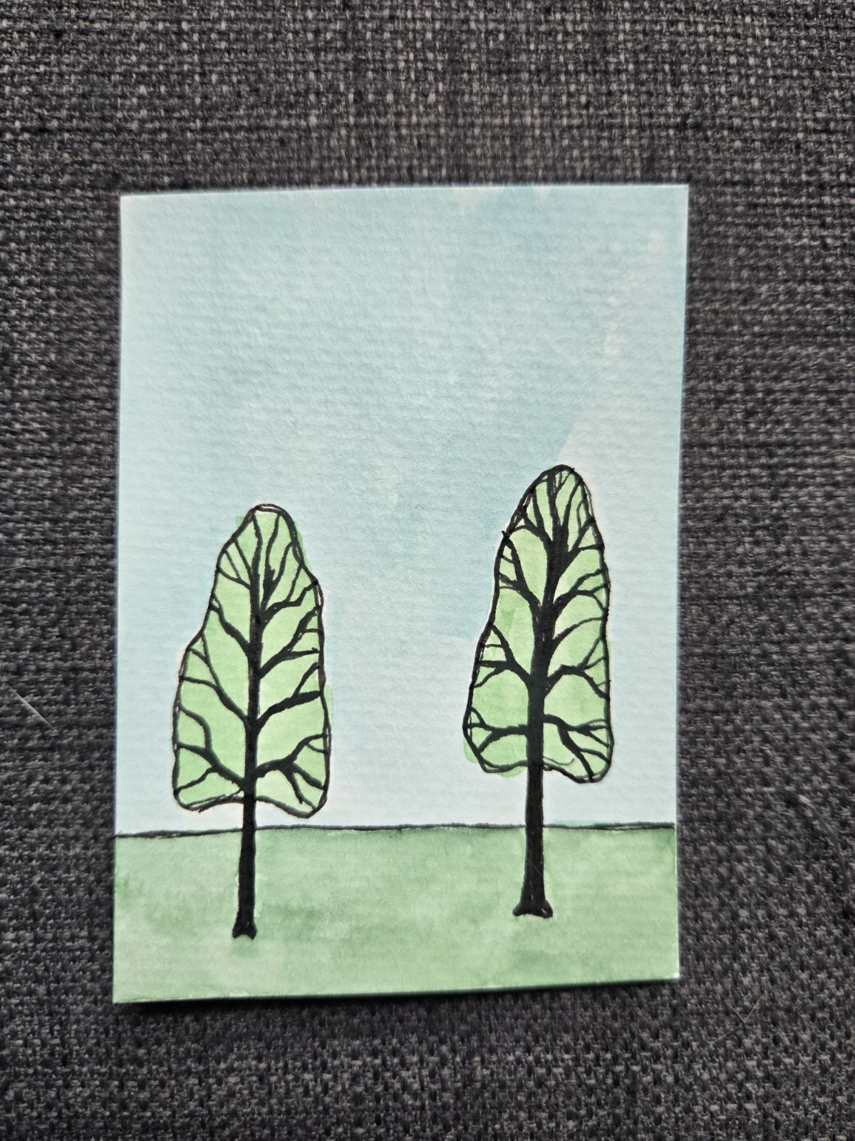 ACEO Art Card Watercolor Minimalist Landscape Trees Original Painting