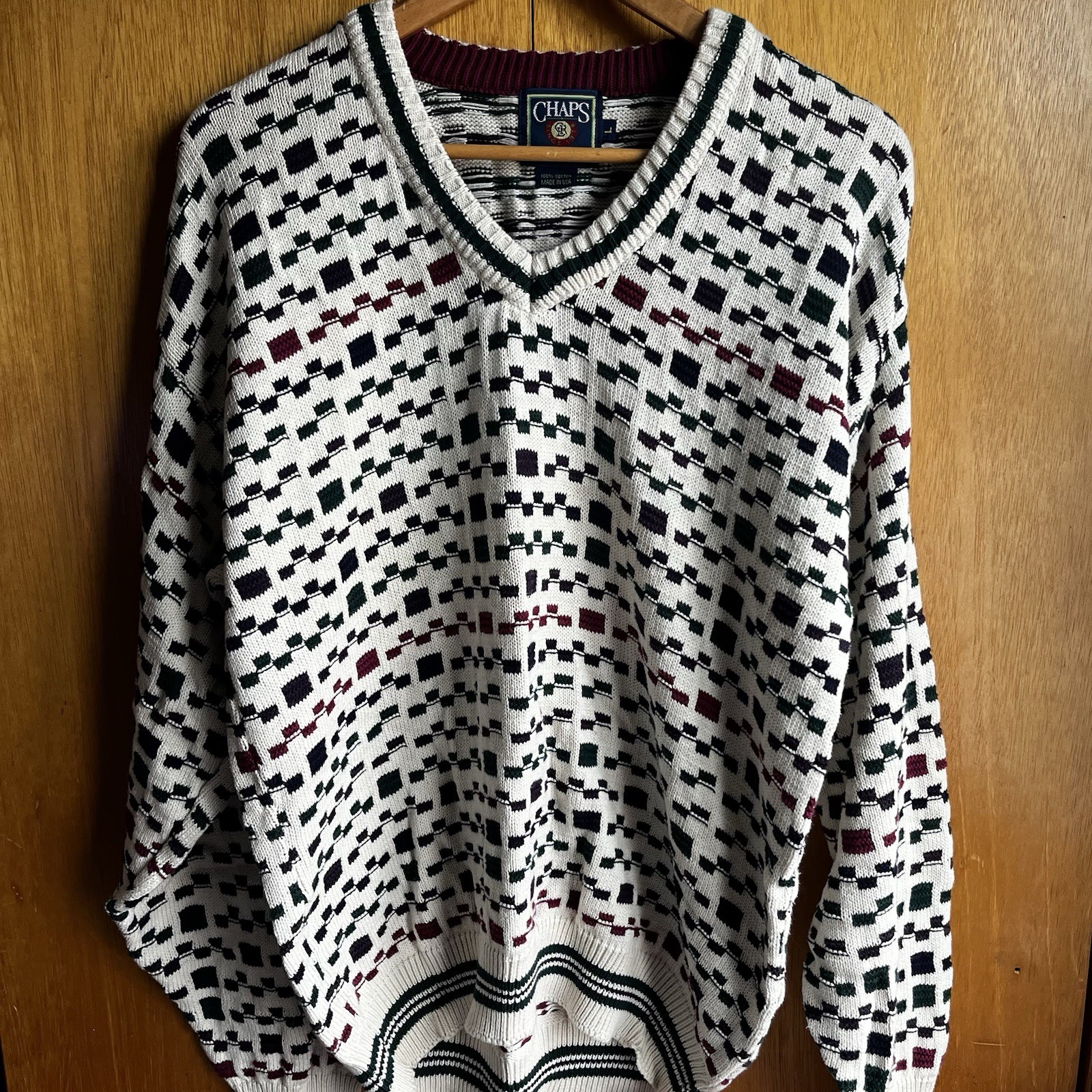 Vtg CHAPS Ralph Lauren Knit Jumper Made In USA 90s Sweater Men's L Grandpacore