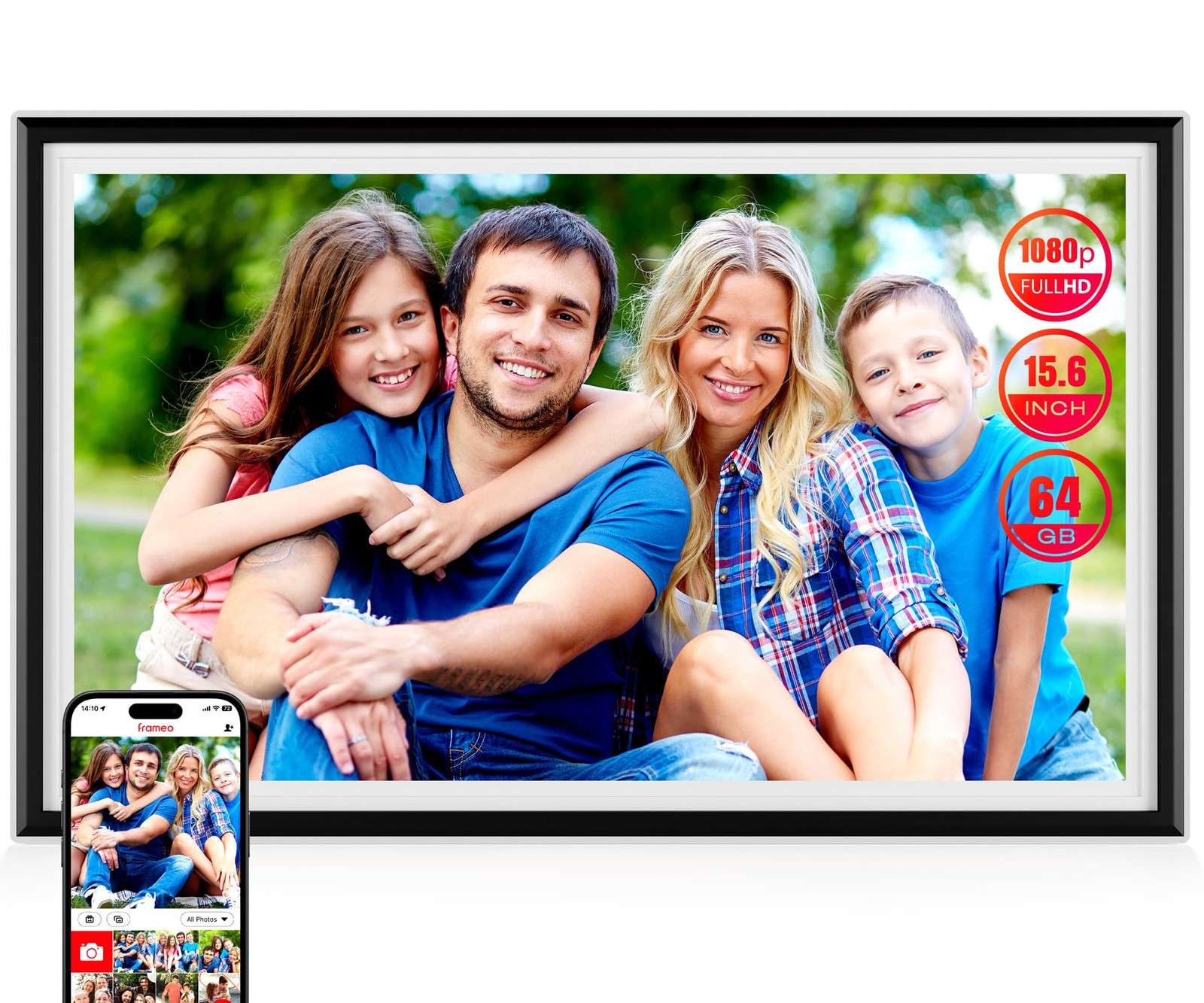 Smart WiFi Digital Picture Frame - 15.6-inch Full HD Touchscreen, 64GB Electr...