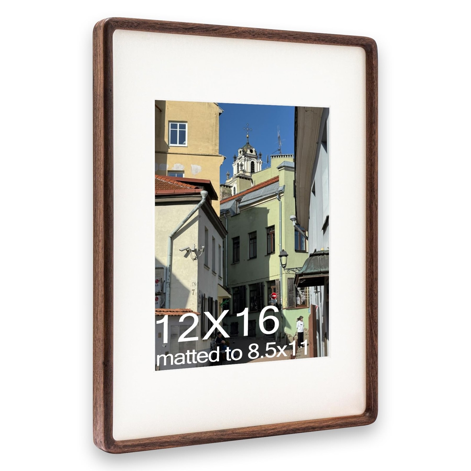12x16 Frame, Solid Walnut Wood Poster Frame with Mat for 8.5x11 or 12x16 with...