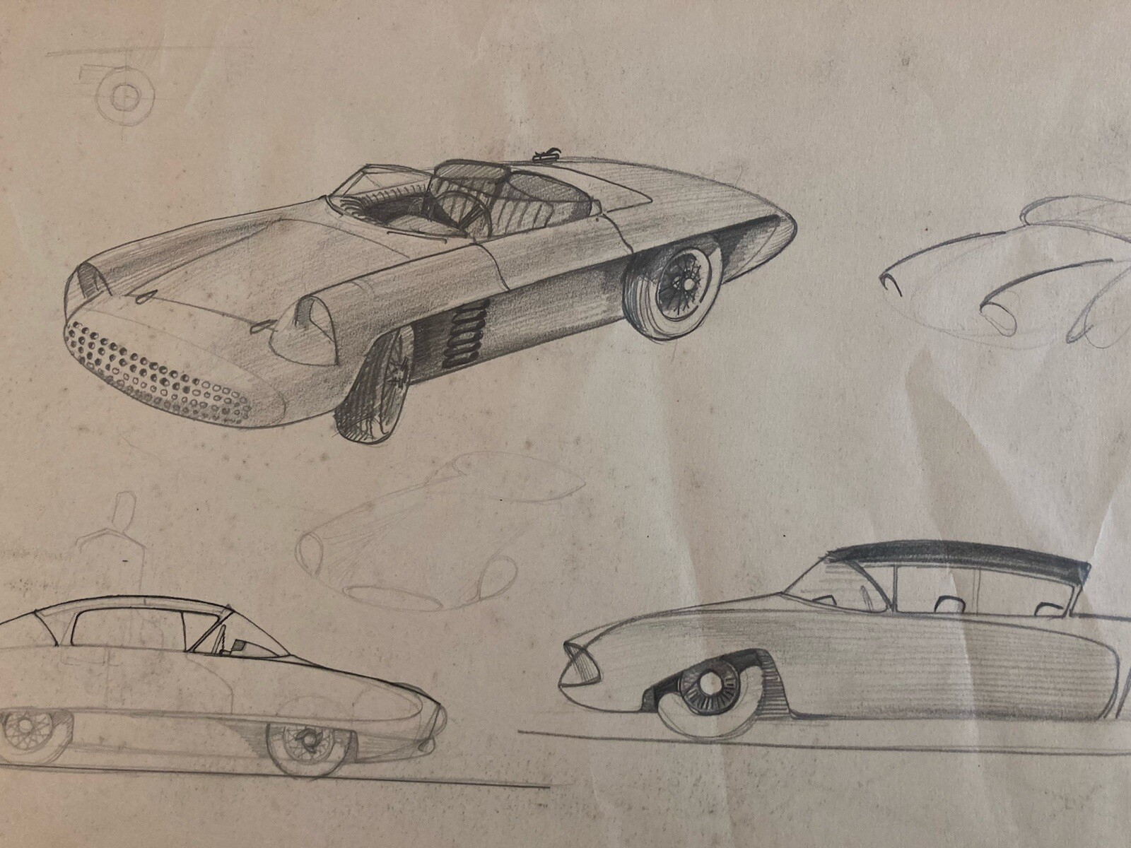 Very Beautiful Pencil Drawing Car Bubble 1950 Automobile Racing Art