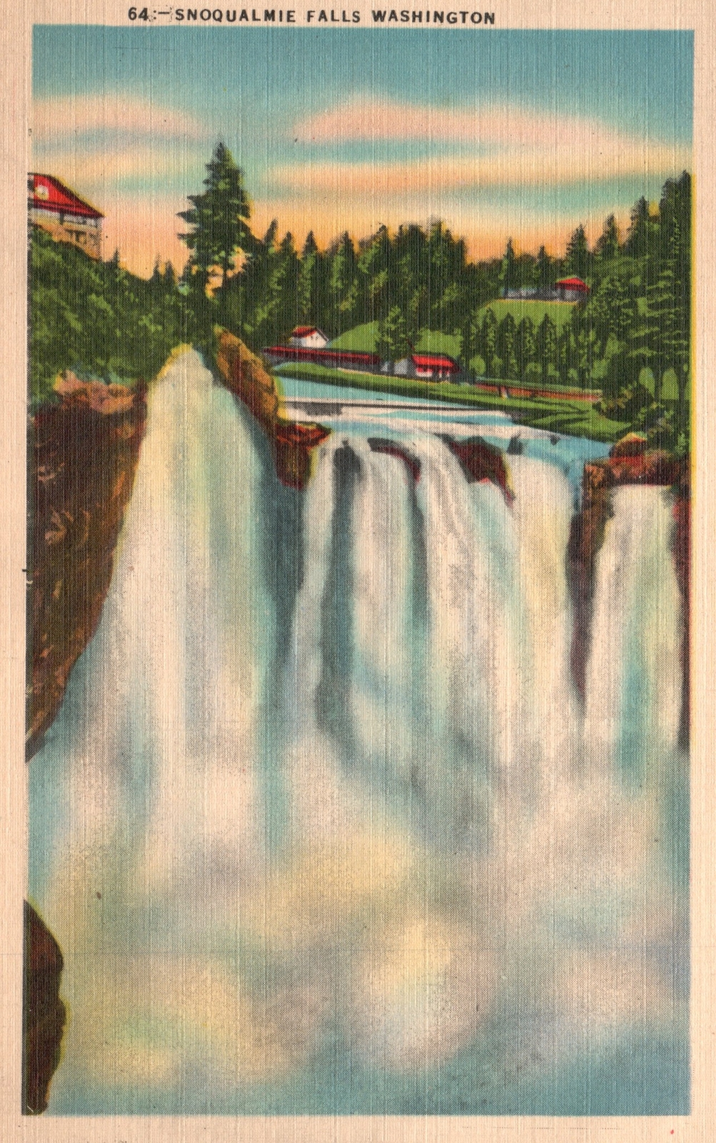 Vintage Postcard Snoqualmie Falls Waterfalls Pine Trees Nature Scenic Washington