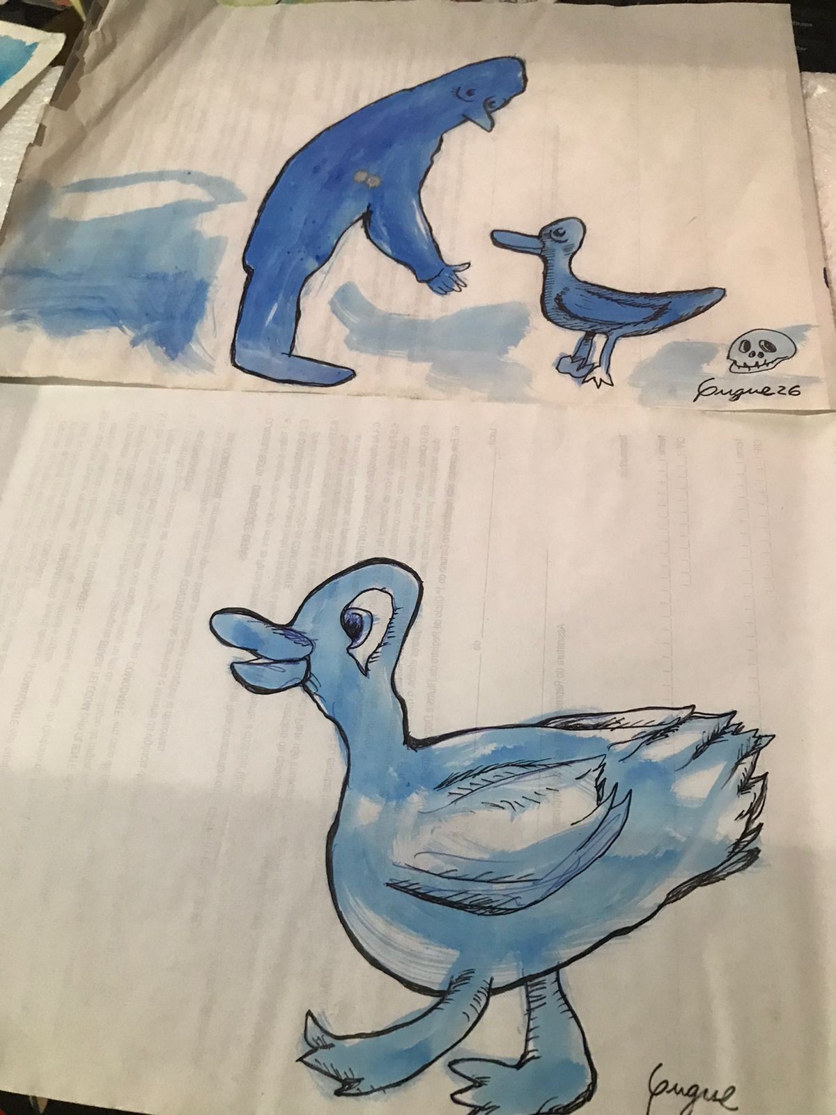LOT  2 OUTSIDER paintings - Spectral Duck - Gugue