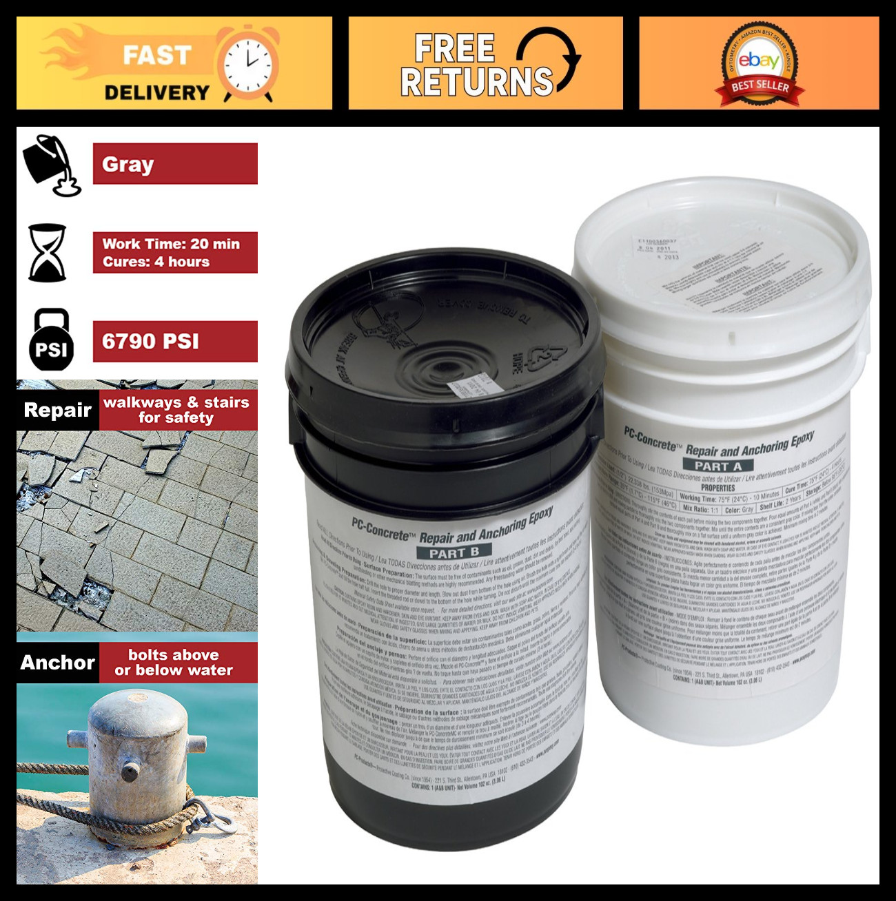 Two-Part Epoxy Adhesive Paste for Anchoring & Crack Repair - 102 oz Gray