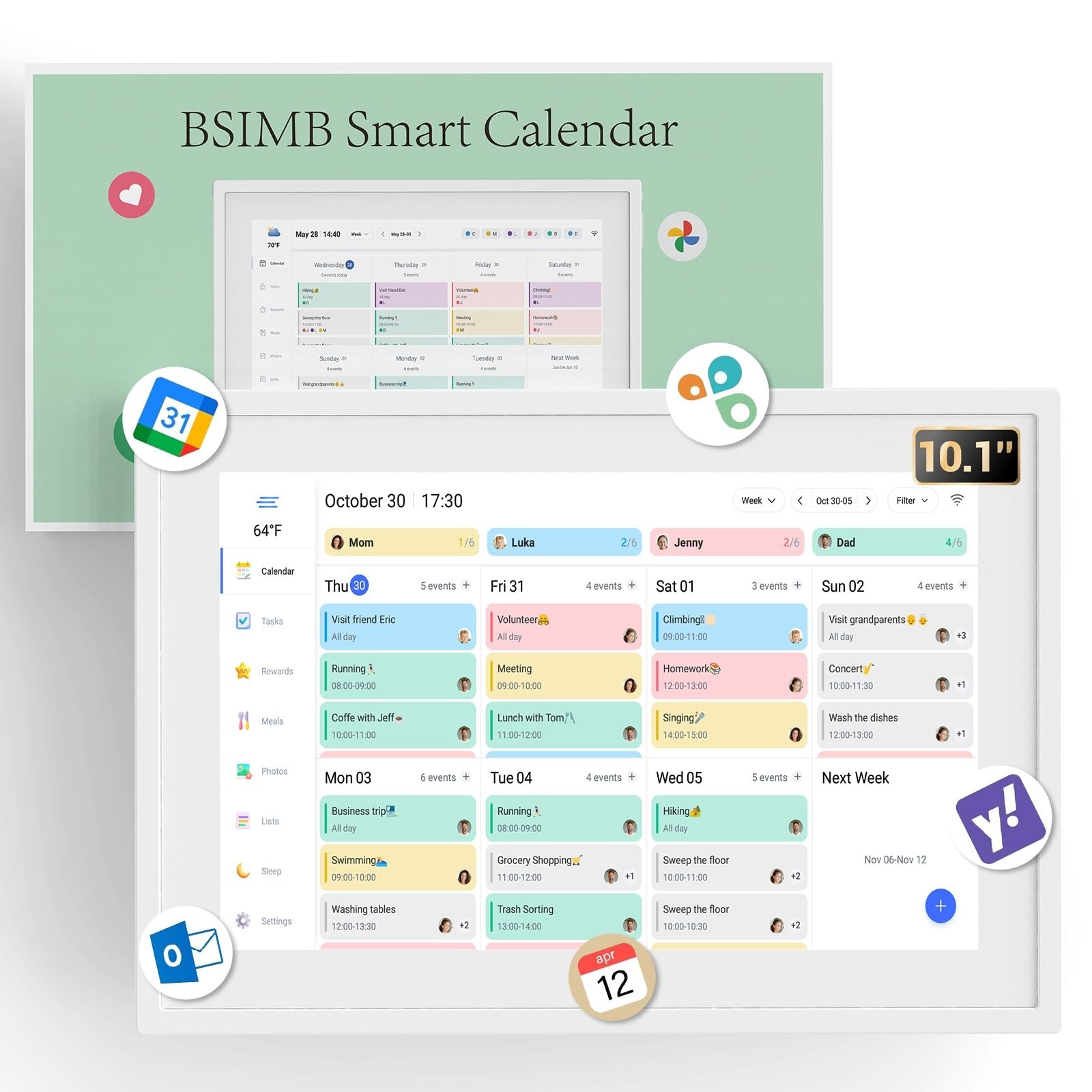 BSIMB 10.1 Inch Digital Calendar - Chore Chart, Meal Planner, Rewards System,...