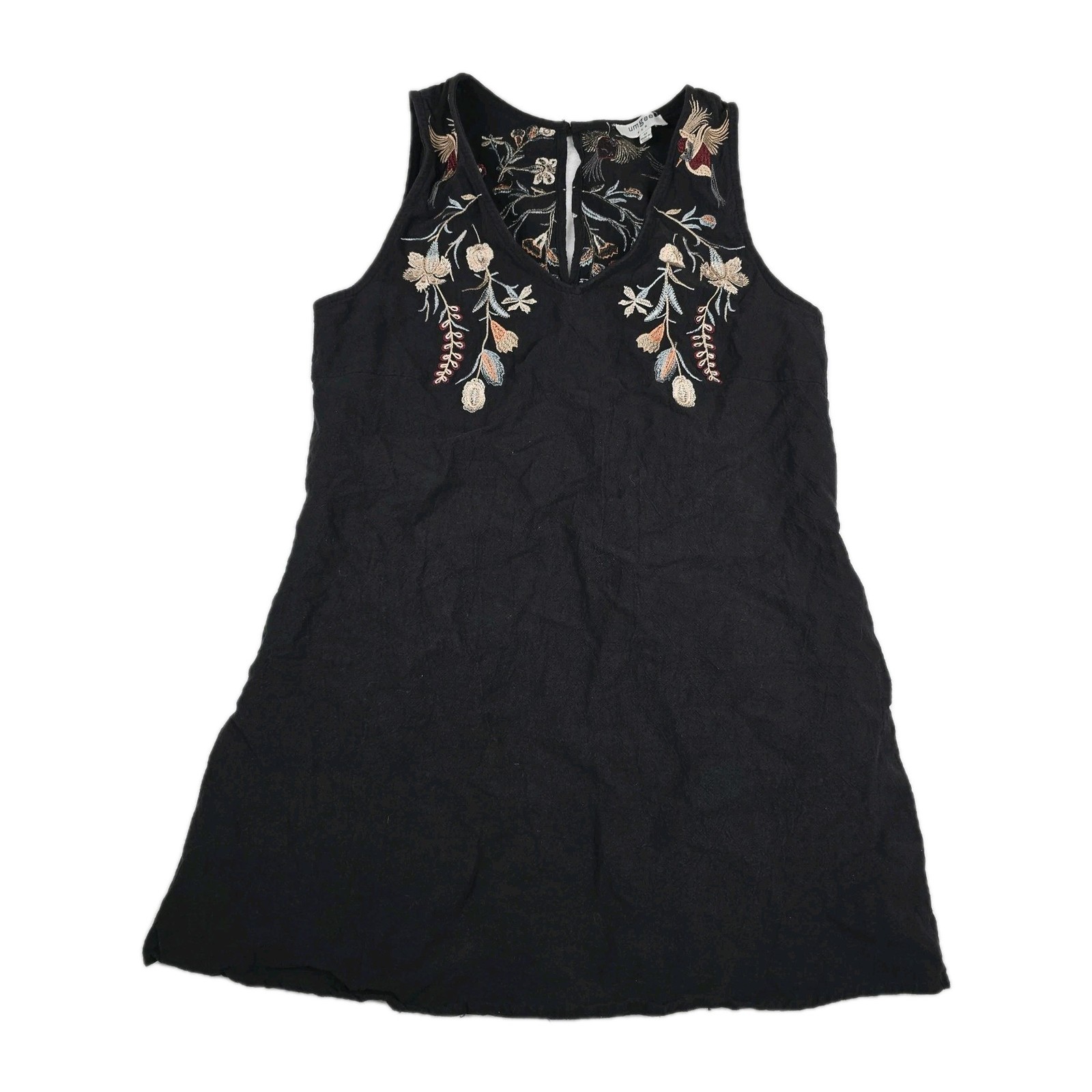Umgee USA Women's Size Medium Black Sleeveless Floral Embroidered Top Shirt