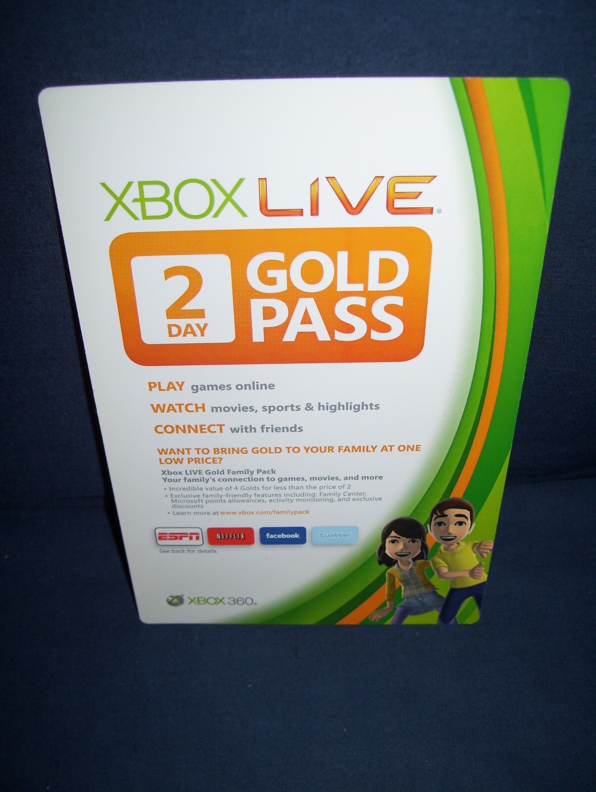 XBOX  360 Xbox Live 2 Day Gold Pass Card 2010 Unused