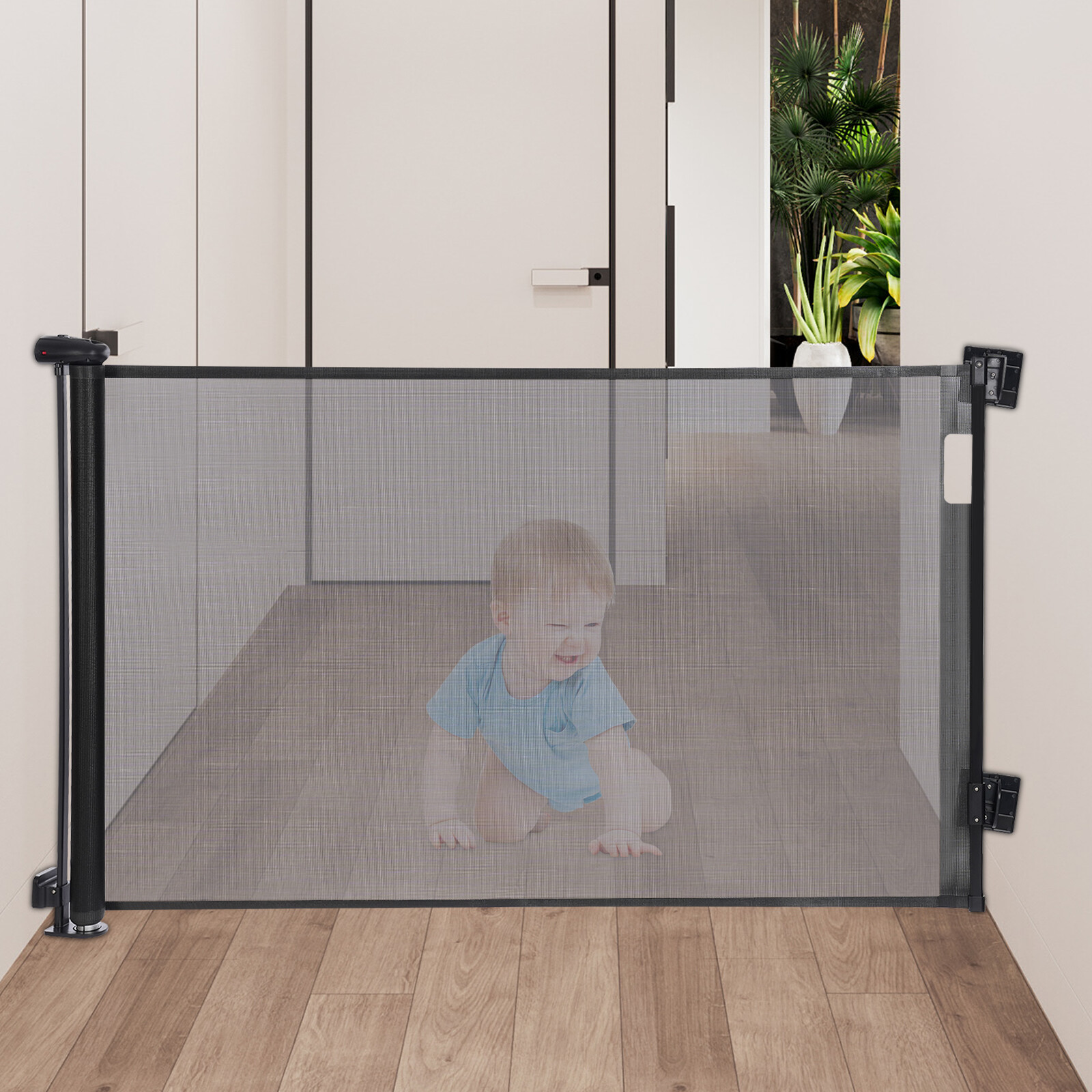 140*86cm Retractable Baby Gate Black  Retractable Safety Mesh Indoor&Outdoor