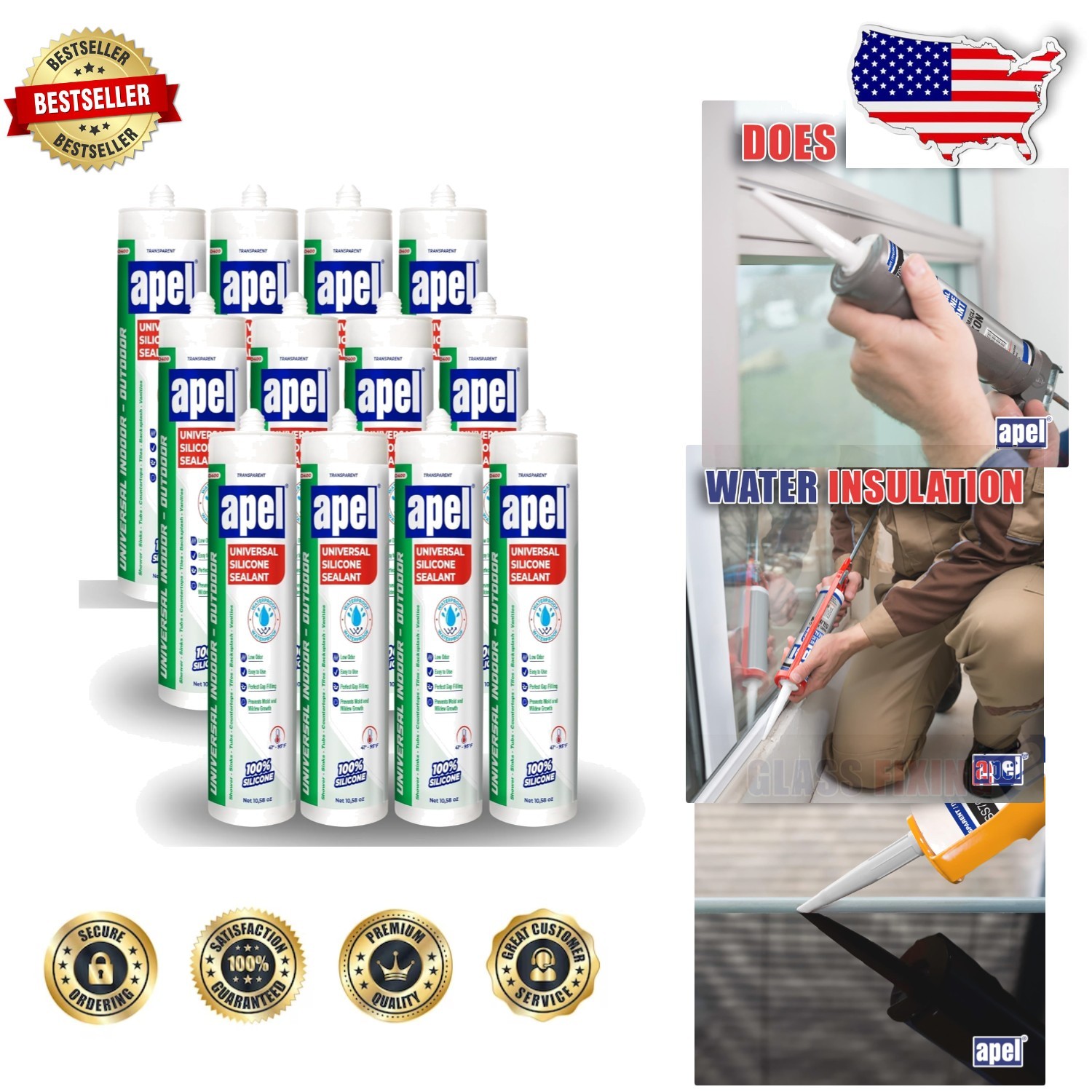 Clear Silicone Caulk 12 Pack Waterproof Flexible Weatherproof Adhesive Sealant